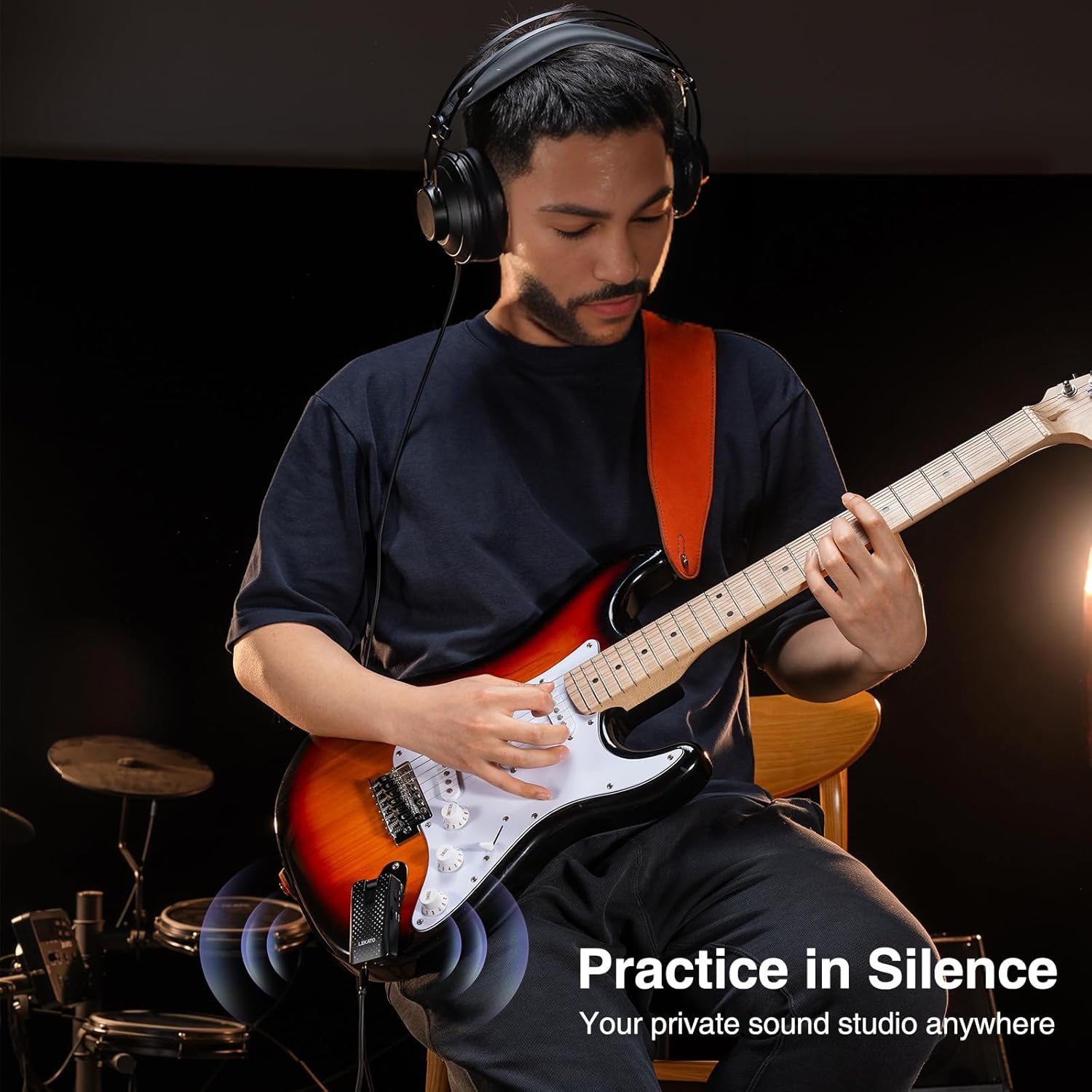 Guitar Headphone Amp, LEKATO Headphones Amplifier for Electric Guitar and Bass, Features 28 Drum Grooves, 14 Effects, 14 Amp Models, Built-in Bluetooth Streaming, OTG Recording, USB Rechargeable