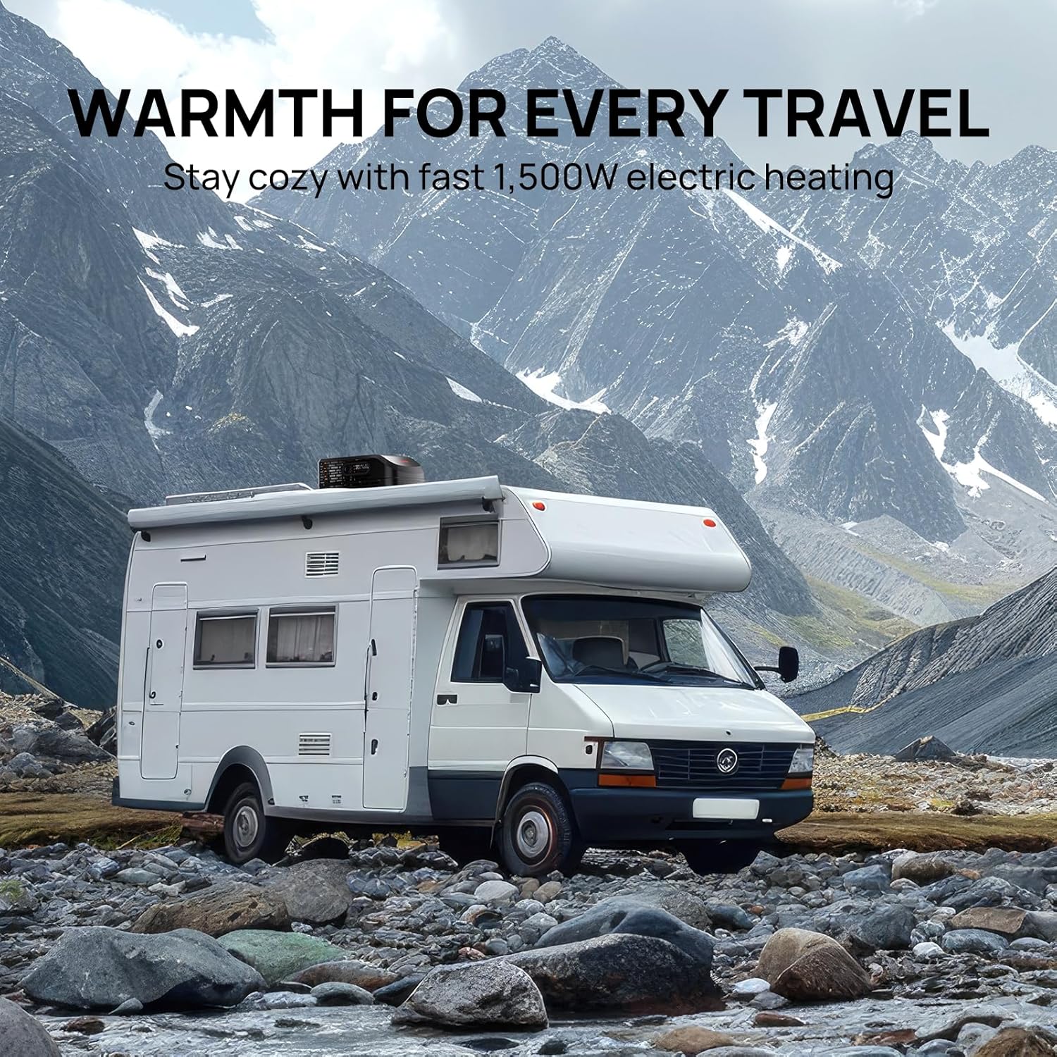 TURBRO RV Air Conditioner, 15,000 BTU Cooling with 1,500W Electric Heating, Non-ducted Rooftop Unit with Lift Handles, Ceiling Assembly with Atmosphere Lamp, 115V AC, Remote and WiFi-Controlled, Black