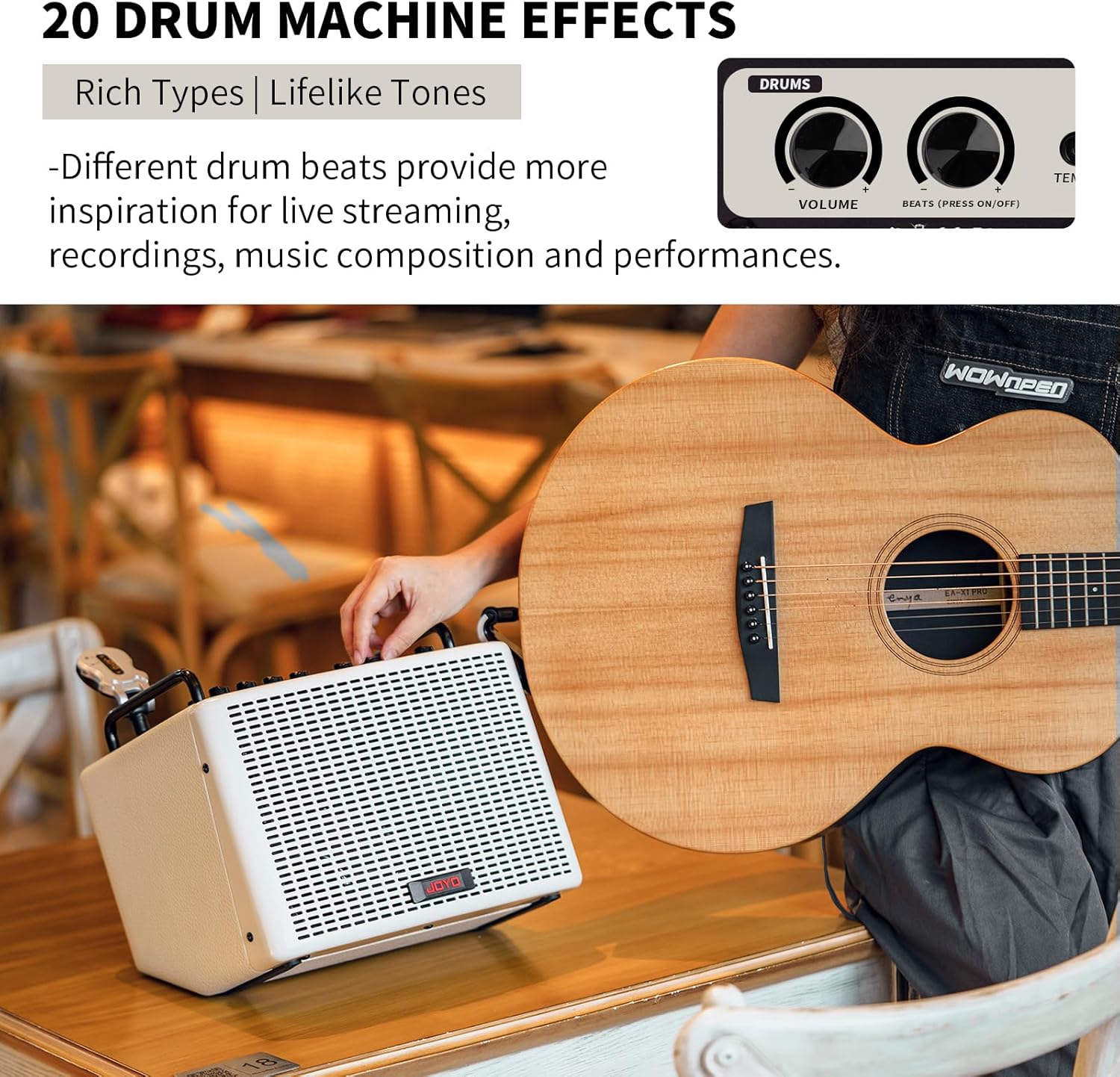 JOYO Guitar Amp 40W Multifunctional Bluetooth Combo Amplifier Reverb Chorus Delay Drum Patterns Vocal Channel for Acoustic Electric Guitar Keyboard Outdoor Gigs & Practice (BSK-40 White)