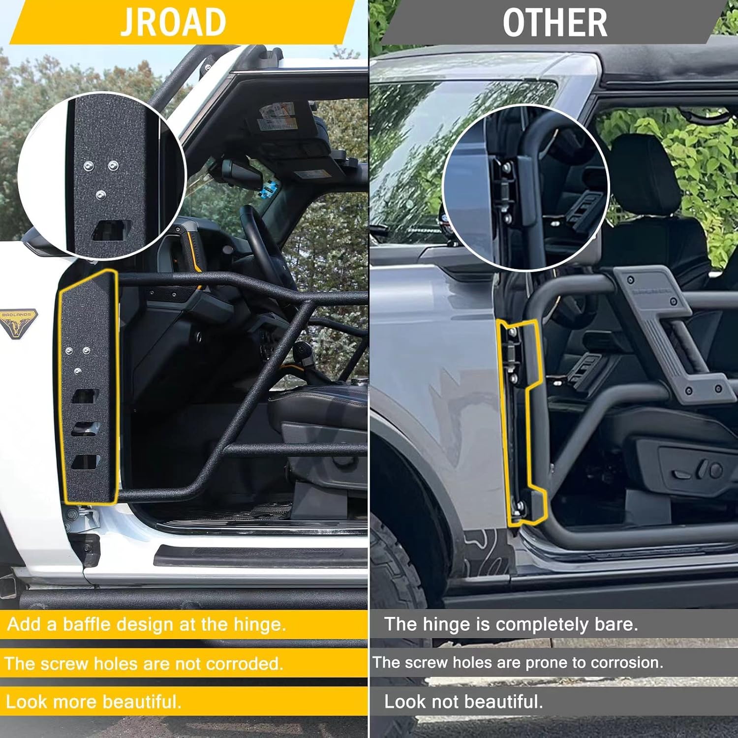 JROAD Bronco tube doors for Ford Bronco 2021 2022 2023 4 Door Accessories(Excluding Sport)，For Ford Bronco Off-Road Tubular Doors 4PCS