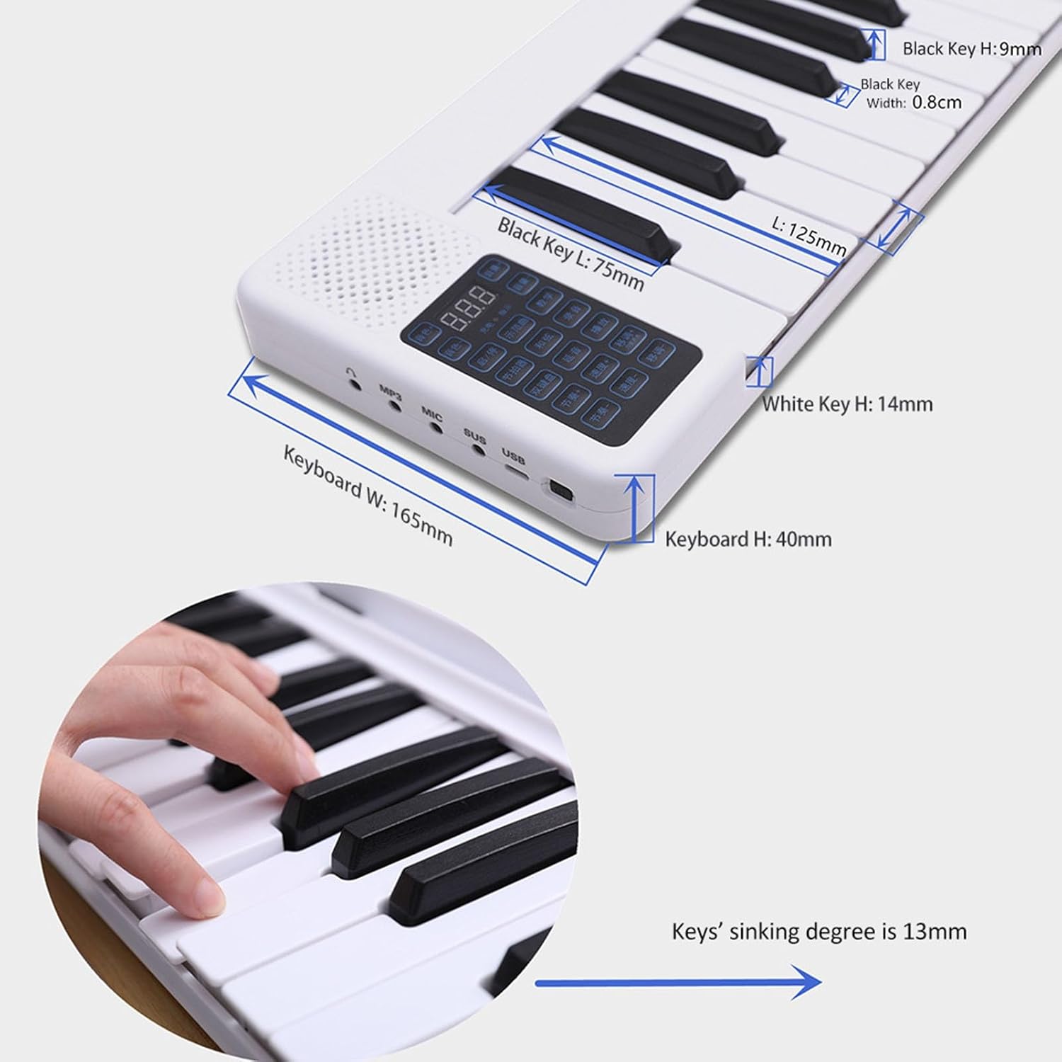 88 Full Size Portable Keyboard Piano Semi-Weighted Folding Digital Piano Built-in Dual Speakers, Bluetooth 5.0, MIDI, Sustain Pedal, Carrying Bag, Rechargeable Piano for Beginners(White)