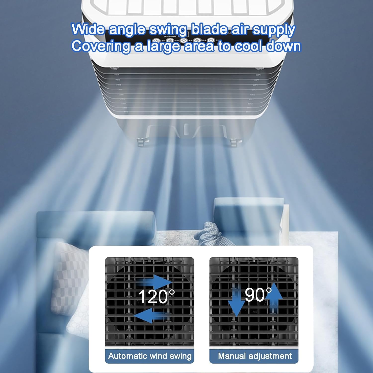 PINNKL Portable Evaporative Cooler, Air Cooler, 120°Oscillation Swamp Cooler, 4 Universal Wheel, 3 Wind Speeds for Outdoor Indoor Use