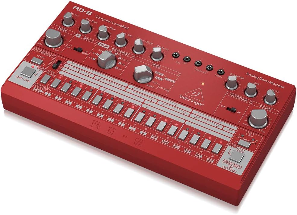 Behringer RHYTHM DESIGNER RD-6-RD Analog Drum Machine with 8 Drum Sounds, 64 Step Sequencer and Distortion Effects