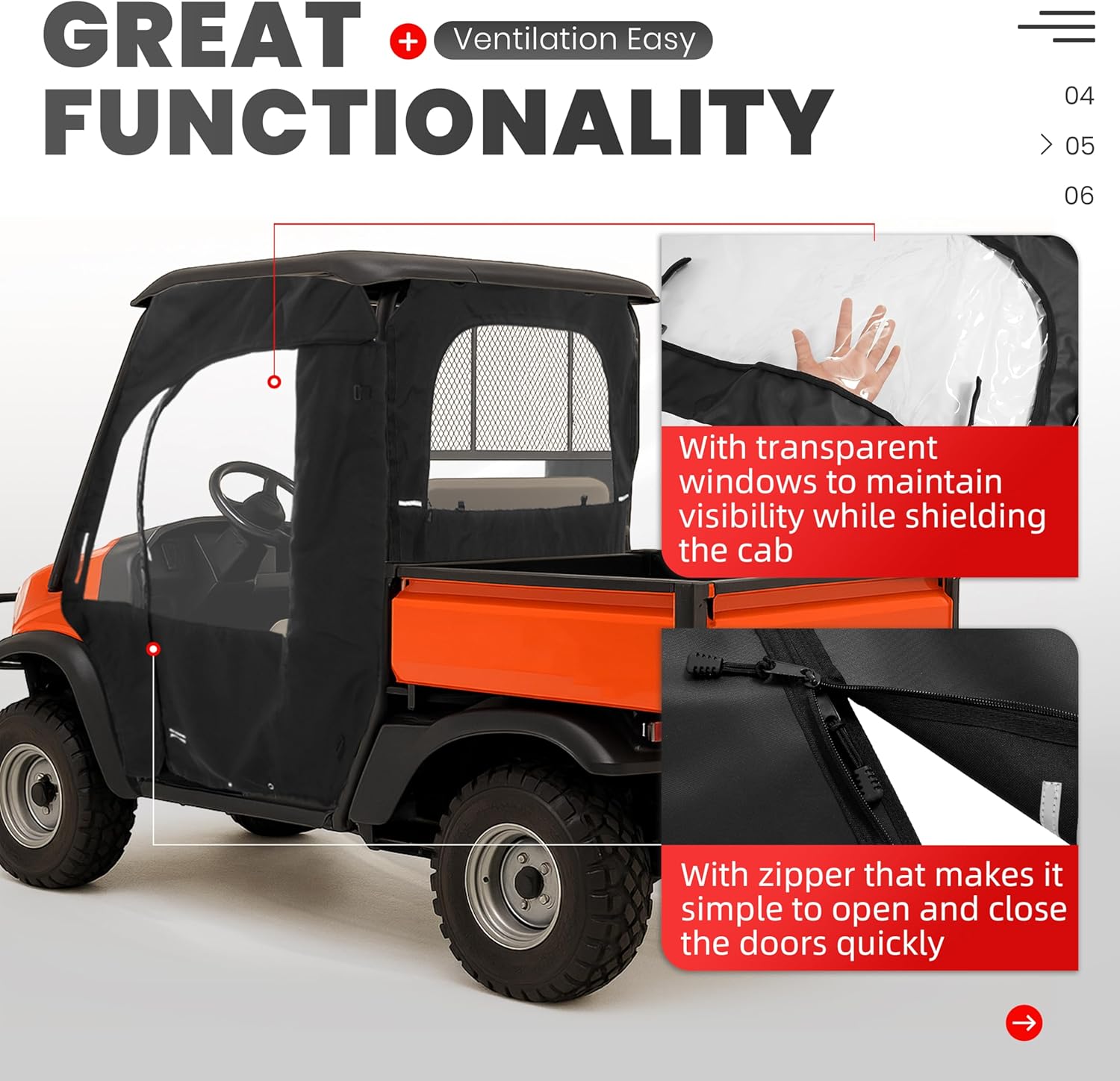 UTV Soft Cab Enclosure Doors with Rear Window Compatible with 2008-2021 Kubota RTV 400/450/500/520 Models Black Soft Door Clear Window Accessories