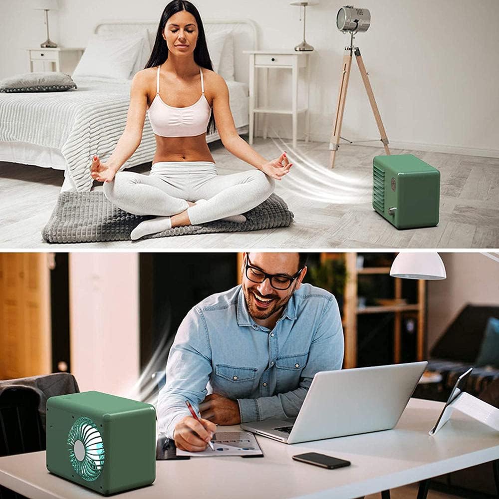 Retro Desktop Air Cooler Portable Mini Air Conditioner USB Table Humidifiers Air Cooling Fan 7 Colors Night Light-Green