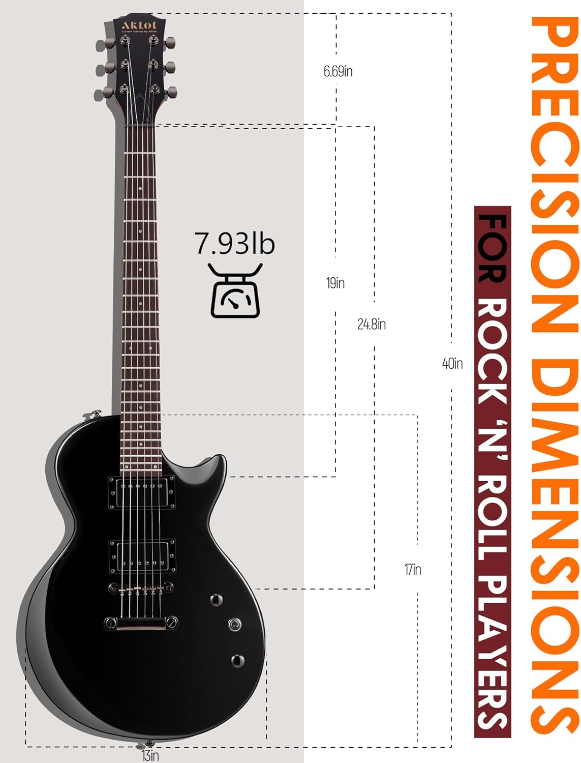 AKLOT 24-Fret Electric Guitar Kit – Single Cut (LP Style), Modern Playability with Coil-Split Humbucker Pickups, Essential Accessories Included, Phantom Black