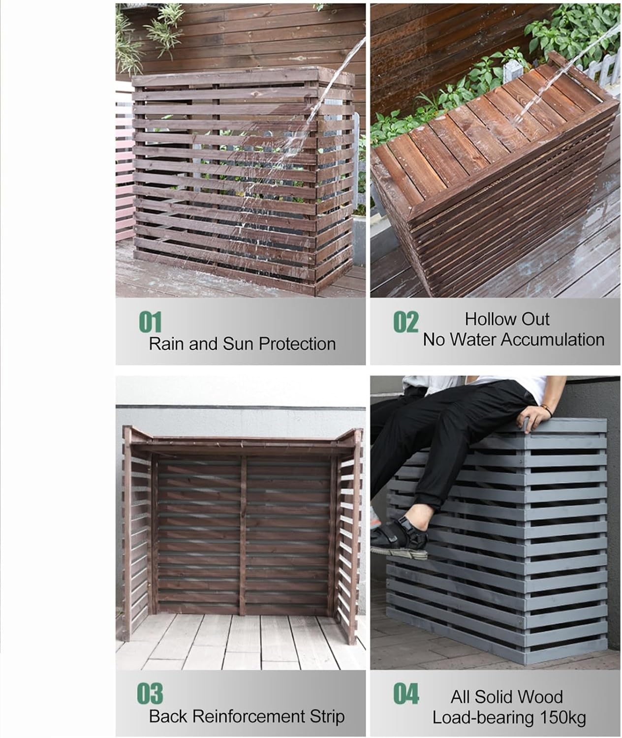 Air Conditioner Fence Screen Outdoor, Wooden Split AC Cover for Outside Units, Shelf Plant Stand for Outdoor, Garden (Color : Natural, Size : 105x95x45cm)