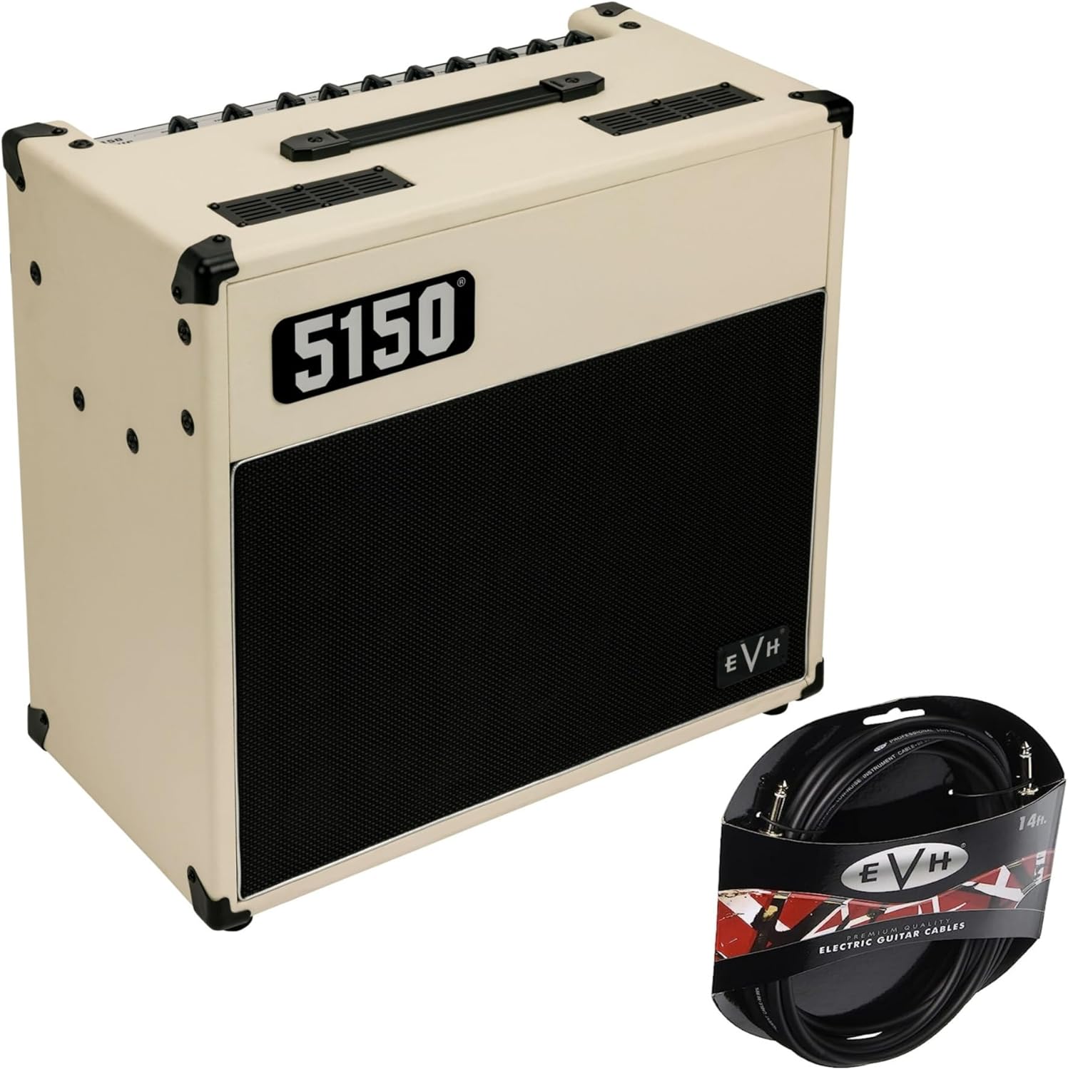 EVH 5150 Iconic Series 15W 1 x 10 Combo Electric Guitar Amp (Ivory) Bundle with EVH Guitar Cable (2 Items)