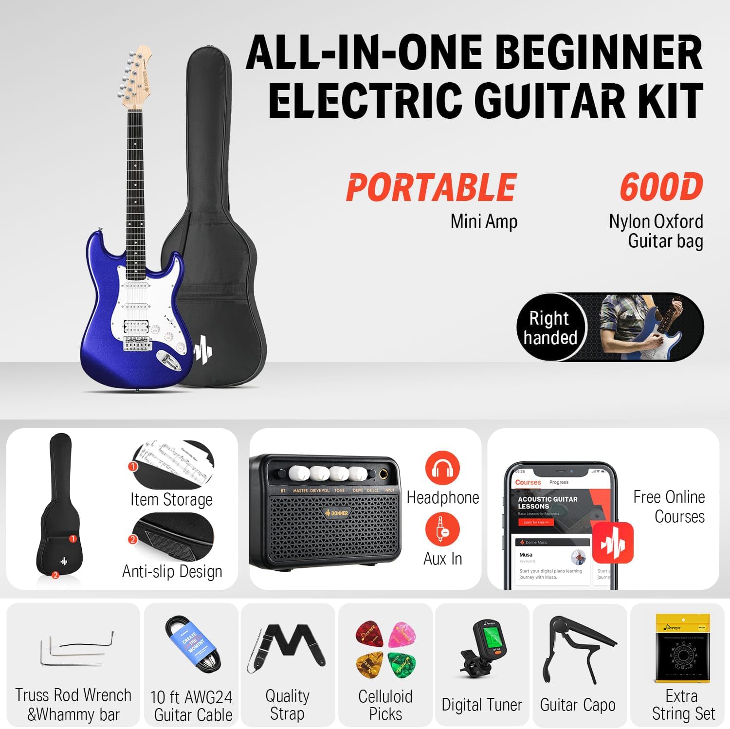 Donner 39-Inch Electric Guitar Kit-Fuzz Pedal