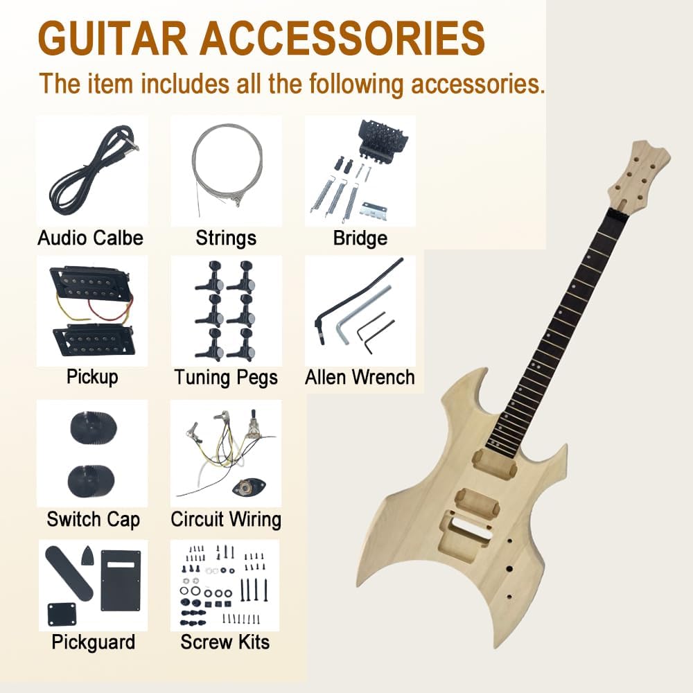 Electric Guitar Kit Basswood guitar body 24 fret 25.5 inch Mahogany Neck Rosewood Fretboard Bolt on heel Build your own guitar kit