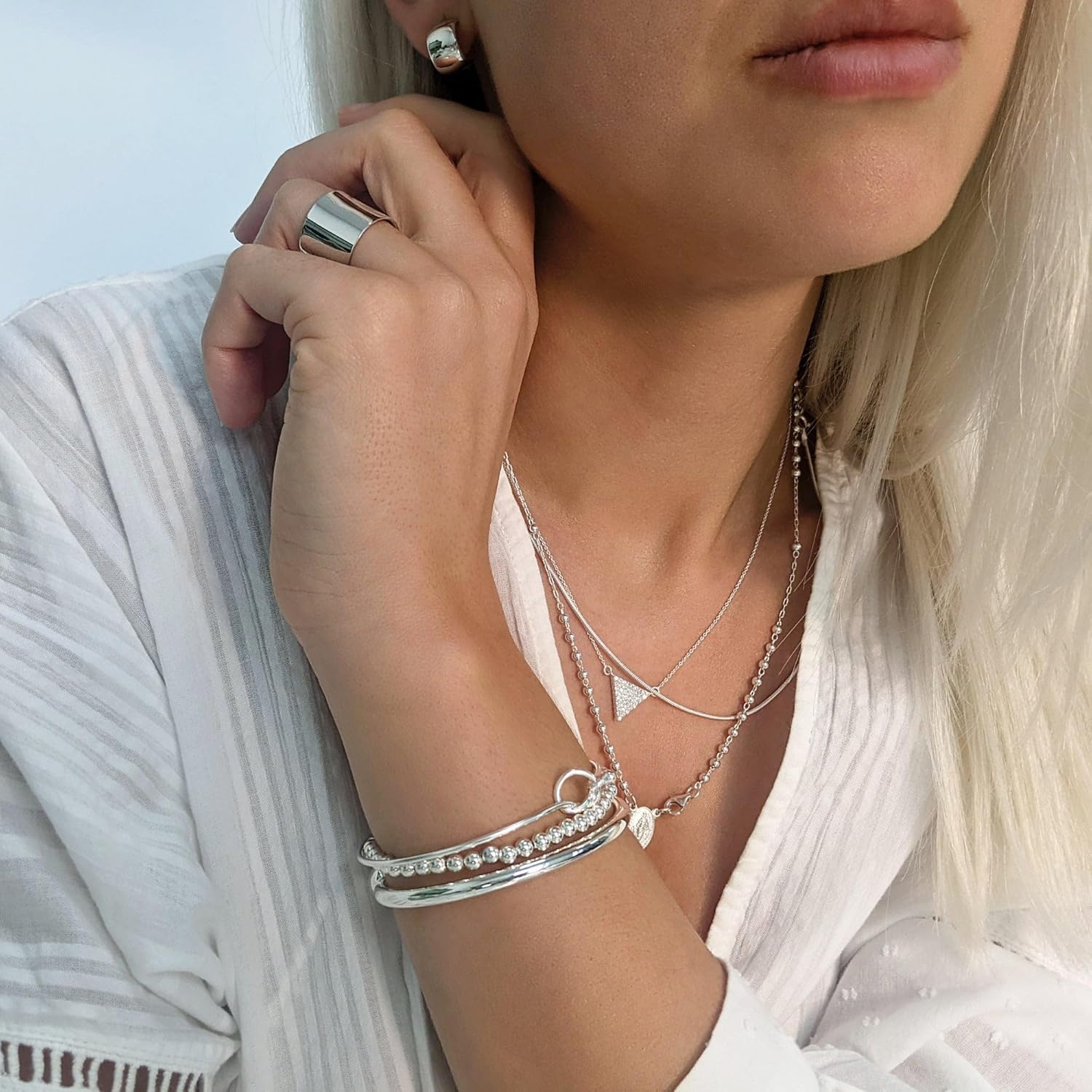 Silverly 925 Solid Silver Rosary Beads Catholic Jewelry 44 cm - Virgin Mary Crucifix Beaded Necklaces - Sterling Silver Chain Cross Necklace Men - Christian Gifts for Women - Gothic Accessories