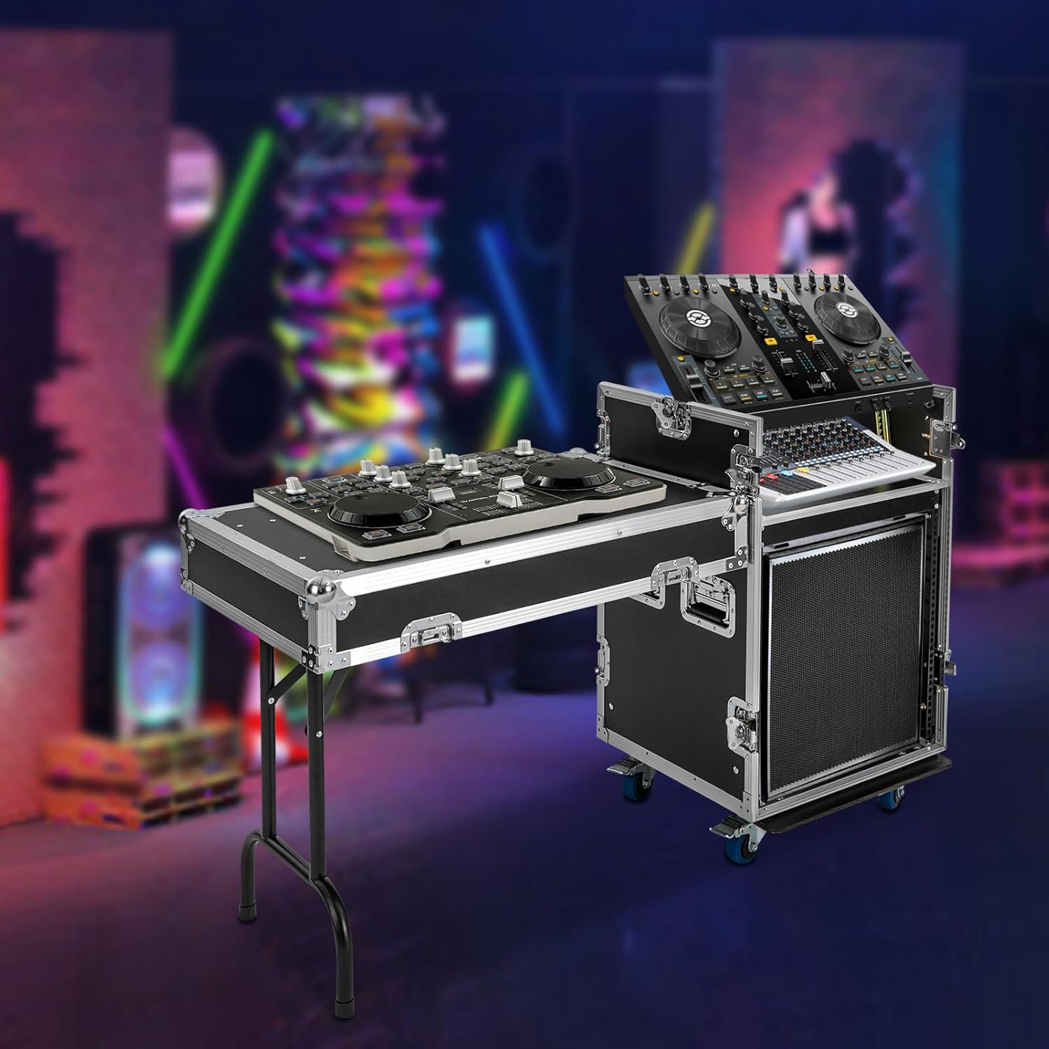 12U PA DJ Rack Speaker Cabinet, Network & Stereo Rack, Double-Layer Design Four-Wheel Professional Audio Amplifier Effects Cabinet, Suitable for Recording Studios, Home Theaters, KTV, Wedding Parties