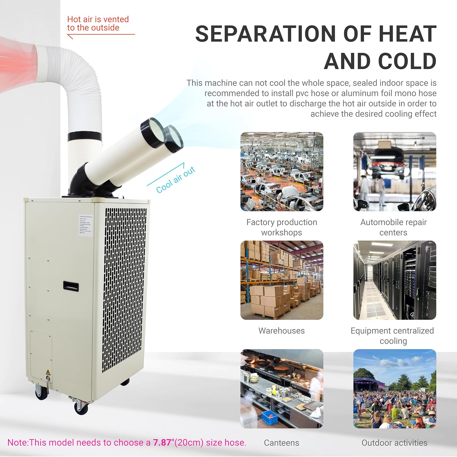 15400BTU/H Industrial Spot Cooler Air Conditioner Industrial Air Conditioner with 2.1Gal Water Tank Portable Mobile Spot Cooler Double Ducts 2.1KW 220V Beige