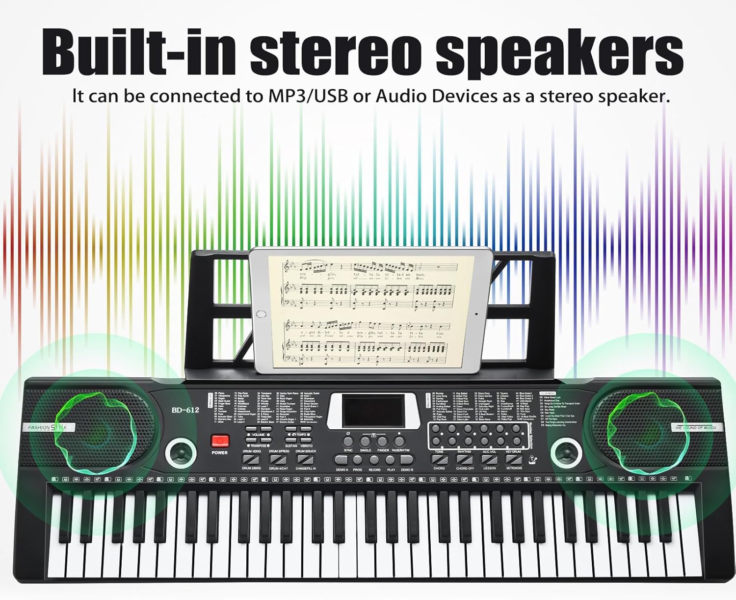 61 Key Keyboard Piano, Portable Electronic Keyboard Piano for Beginners with Speakers, Microphone, Sheet Music Stand, 100 Voices, 100 Rhythms, Digital Music Keyboard for Teen