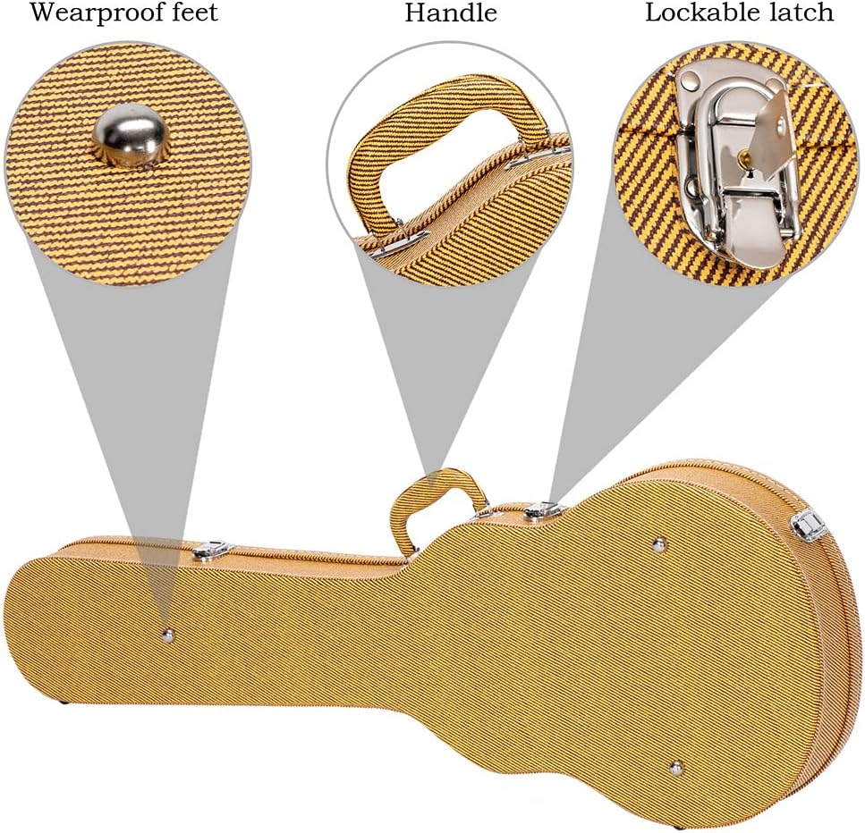 Ktaxon Electric Guitar Hard Case, Wooden Hard-Shell Protective Carrying Case for KLP-Style Electric Guitar with Lock Latch Padding, Yellow