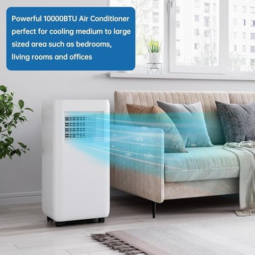 Portable Air Conditioner 10,000 BTU - Dehumidifier & Cooling Fan for 350-450 Sq Ft Rooms, Includes Portable AC Unit Window Kit for Bedrooms Office Home(ASHRAE-rated)