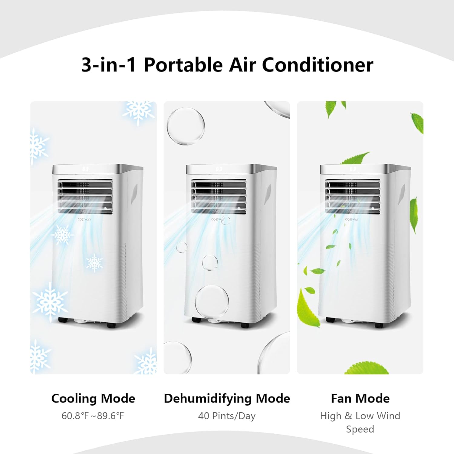 ARLIME 3-IN-1 Portable Air Conditioner, 8000 BTU AC Unit w/Fan & Dehumidifier, 2 Fan Speed, 24H Timer, Low Noise Sleep Mode, Ait Conditioner for Bedroom, Cools up to 230 Sq.ft