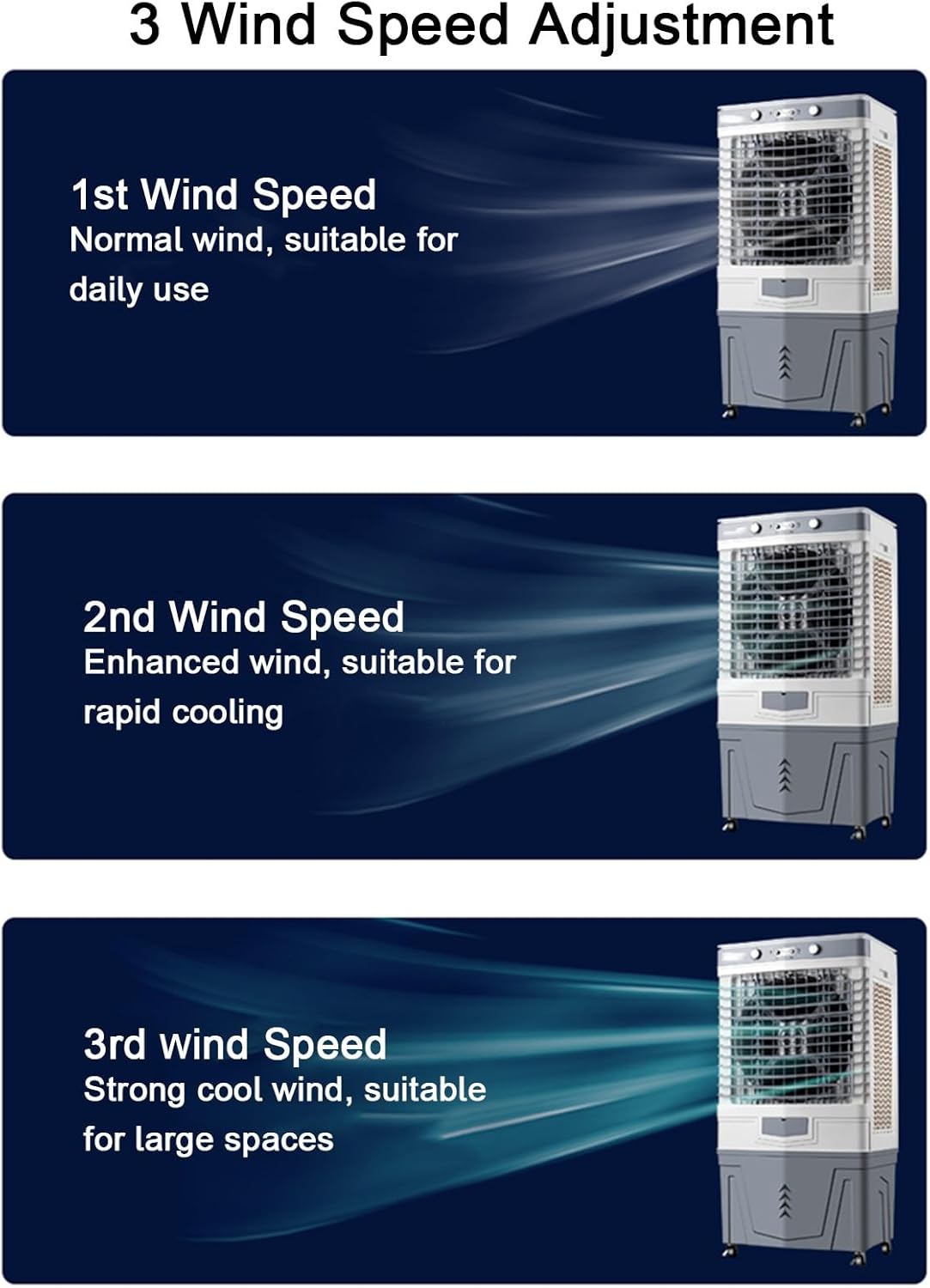 Portable Air Conditioners, Air Conditioner Fan, Strong and Resistant to Pressure, Wide-angle Air Supply, 3 Wind Speeds, 80L/21gal Water Tank, for Room, Office