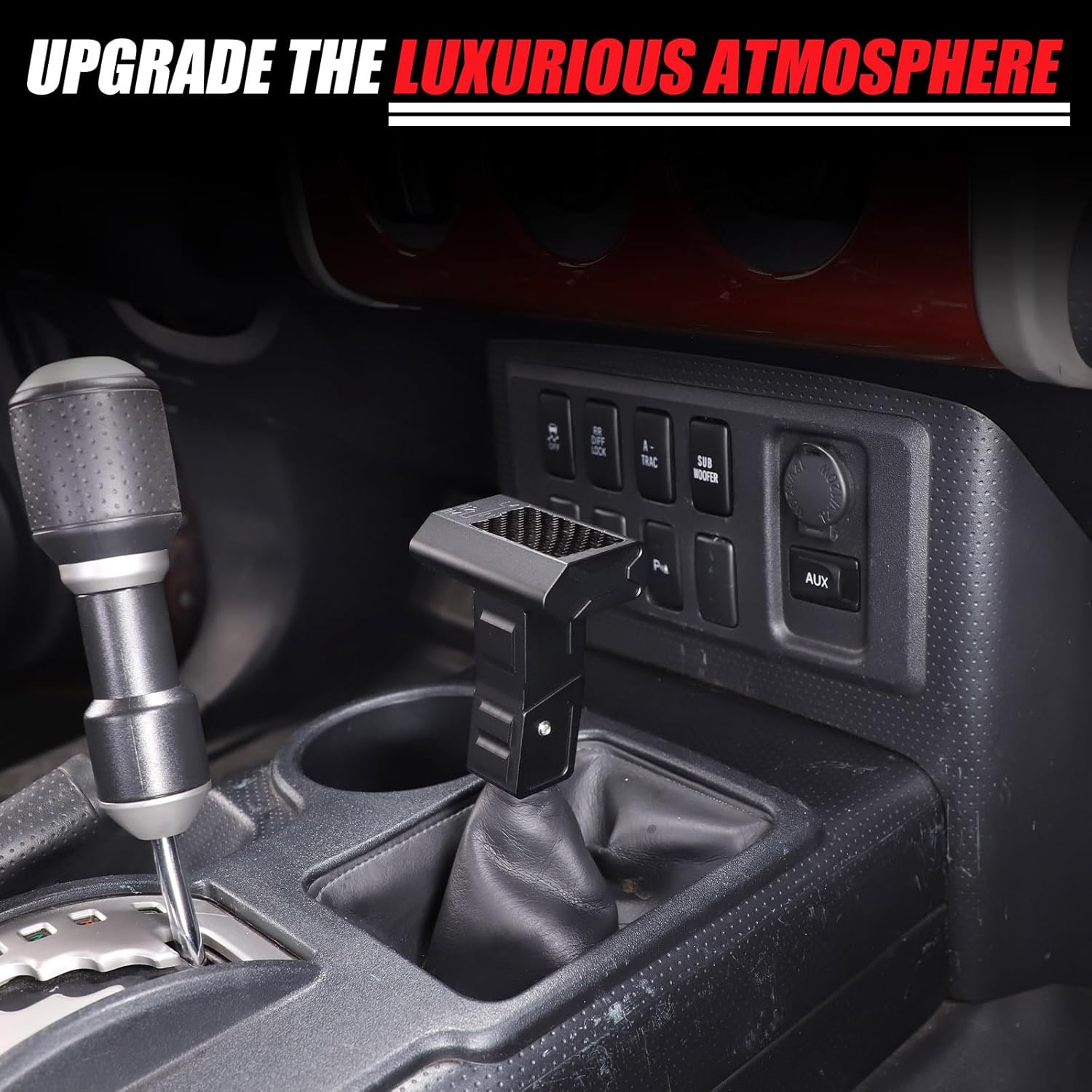 Car Gear Shift Knob Head Lever Replacement Kit Compatible with Toyota FJ Cruiser 2007-2021+, 2PCS Center Console Gear Stick Differential Shifter Drive Mode Shift Knob Handle Lever Adapter Accessories