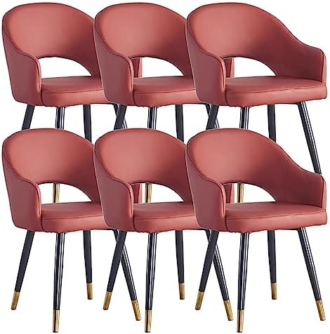 WKWKW Kitchen Dining Chairs Arm Chairs Set of 6 Wear Resistant Leather Kitchen Chairs Carbon Steel Legs Office Lounge Chair(Red)