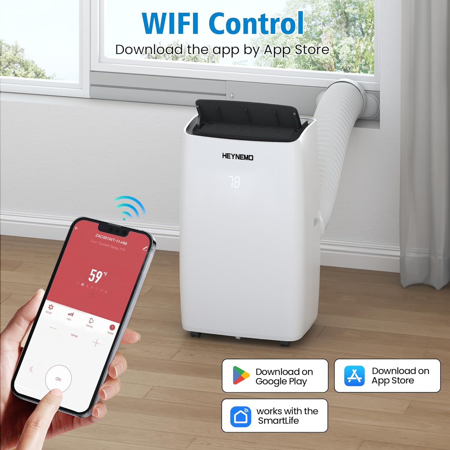 14000 BTU Portable Air Conditioner with WiFi and Remote Control, Smart AC Unit with Built-in Cool, 3-in-1 Cooling Fan, Dehumidifier & Heat for Rooms up to 400 Sq.Ft, Drainage-free, Quiet, Easy Install