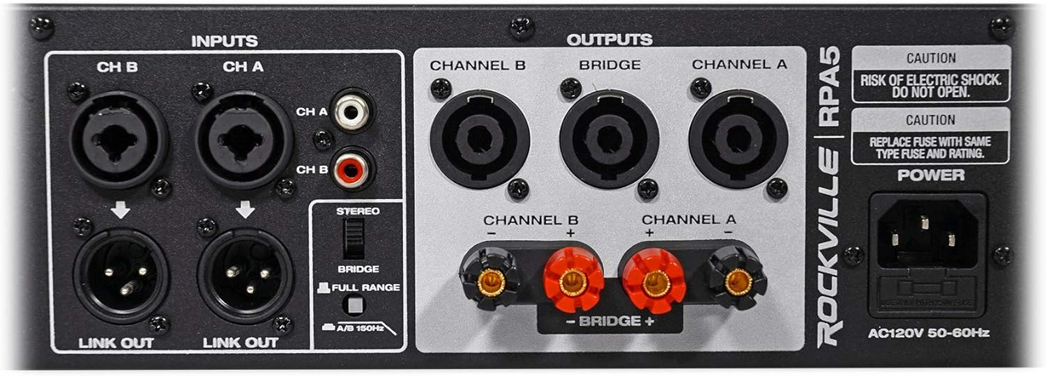 Rockville RPA5 2-Channel Power Amplifier, 200W RMS @ 4 Ohm, 1000W Peak, Stereo/Mono Switch, Built-in Crossover, for DJs, Live Sound, and Pro Audio