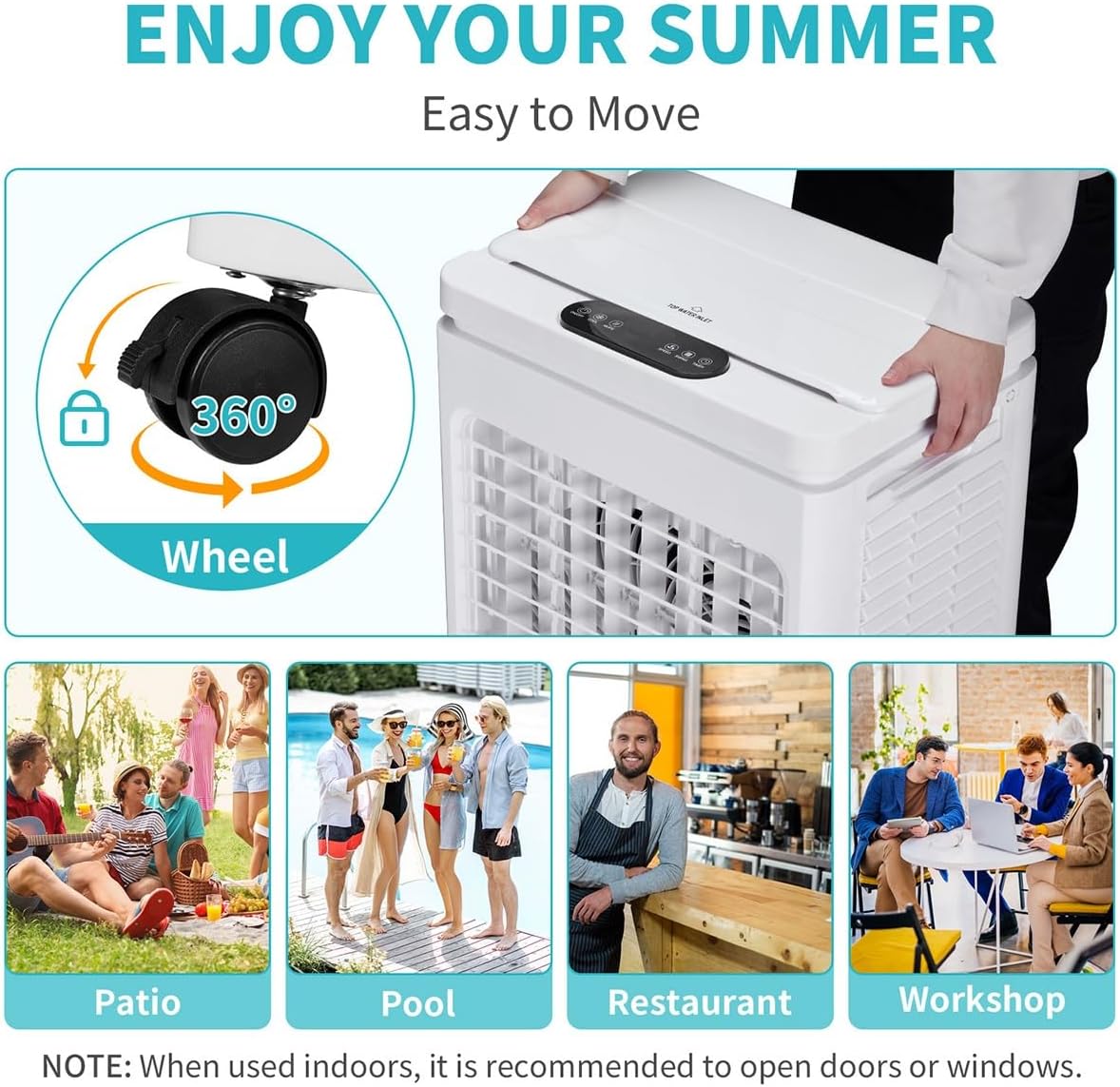 40L Portable Air Conditioner Cools Up to 215 Sq.Ft, Evaporative Low Noise AC Unit with Remote Control Fits 3-Speed Personal Air Conditioner Cooling Fan for Large Room, Office, Garage