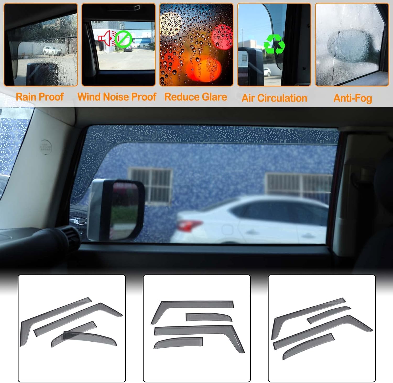 Car Side Window Rain Guards Visor Deflectors Compatible with Toyota FJ Cruiser 2007-2021 Car Front Rear Channel Window Rain Guard Visor Weather Shield Deflector Vent Door Visor Trim Cover Accessories