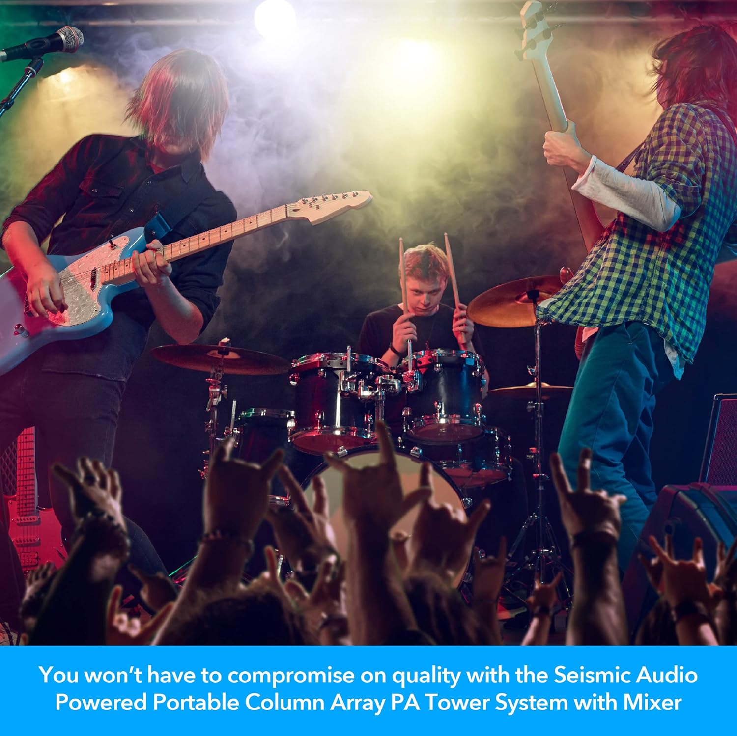 Seismic Audio - Tower1 - Powered Portable Column Array PA System - 4x3 Column Speaker & 10 Inch Subwoofer