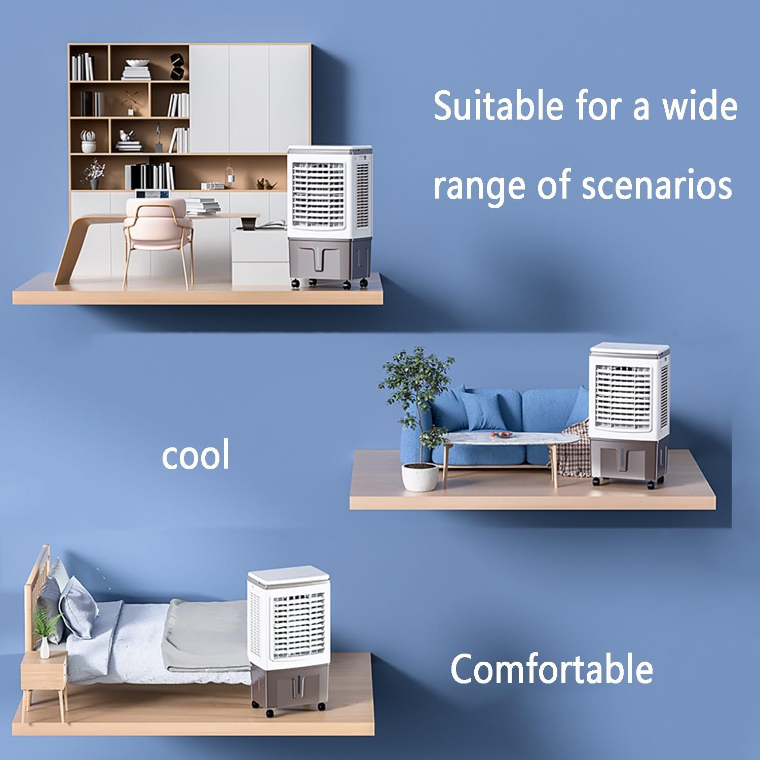 Misting Fan/Evaporative Air Cooler/Cooling Fan/Swamp Cooler with 40L Tank,3 Speeds with Remote Control,7.5h Timer with Universal Pulley,Portable Air Conditioners for Bedroom,Living Room,Office