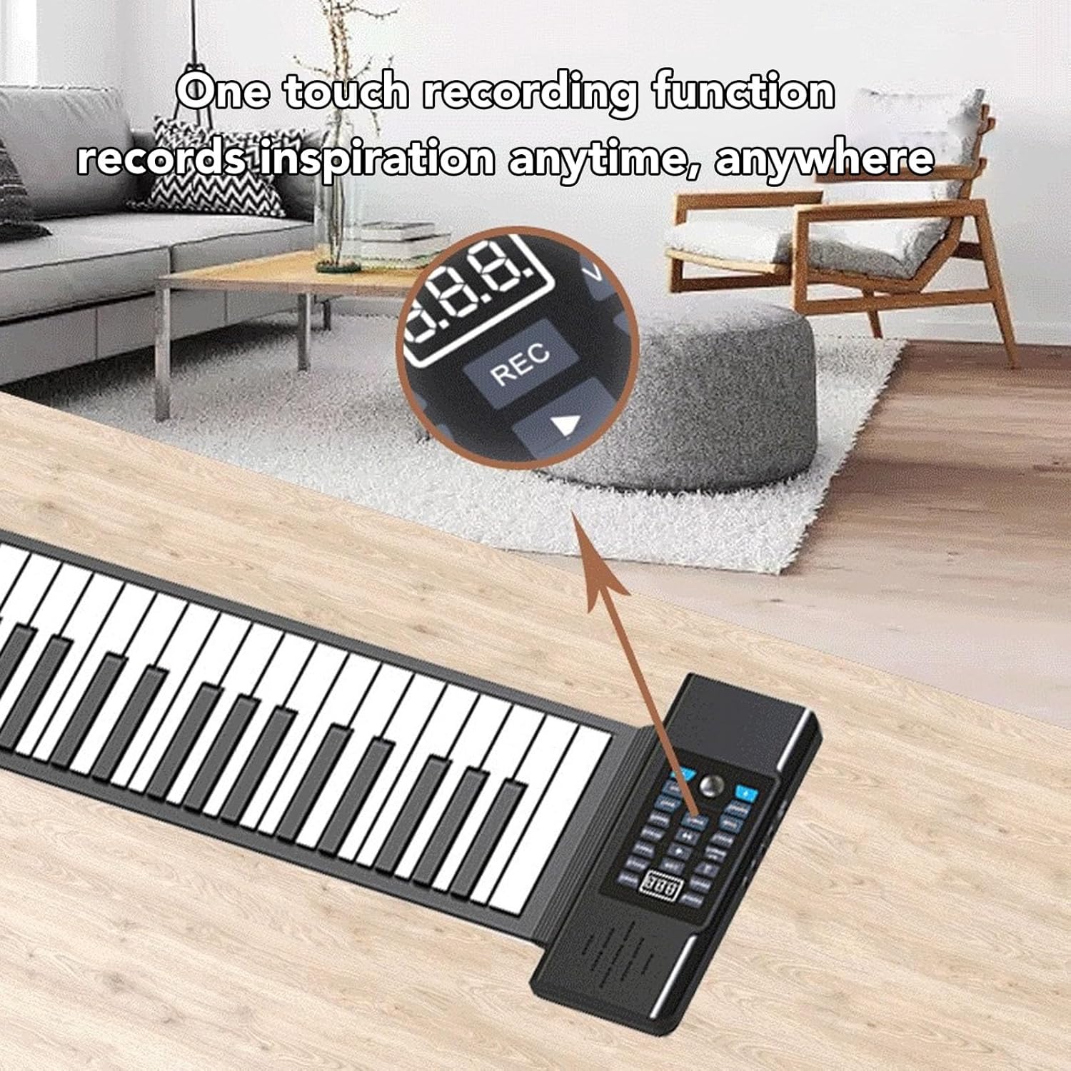88 Keys Portable Piano, Hand Roll Keyboard Silicone Portable Roll Up Keyboard Piano with LED Display, Speakers, 128 Tones, USB MIDI Output, Foldable Design (US Plug)