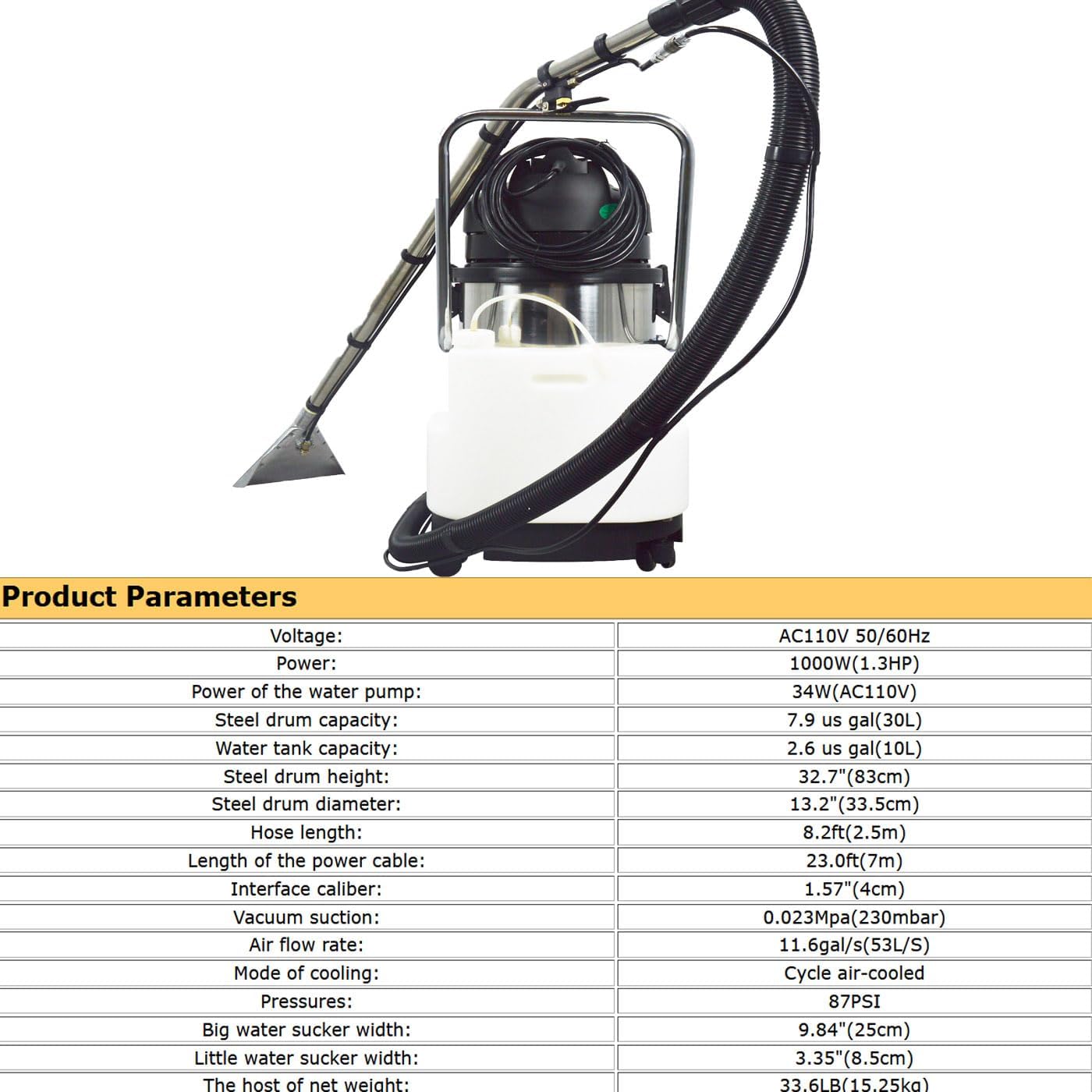 30L Carpet Cleaner Machine, Vacuum Cleaner, 3 in 1 Carpet Extractor Machine for Carpets, Curtains, Sofas, 1000W,110V