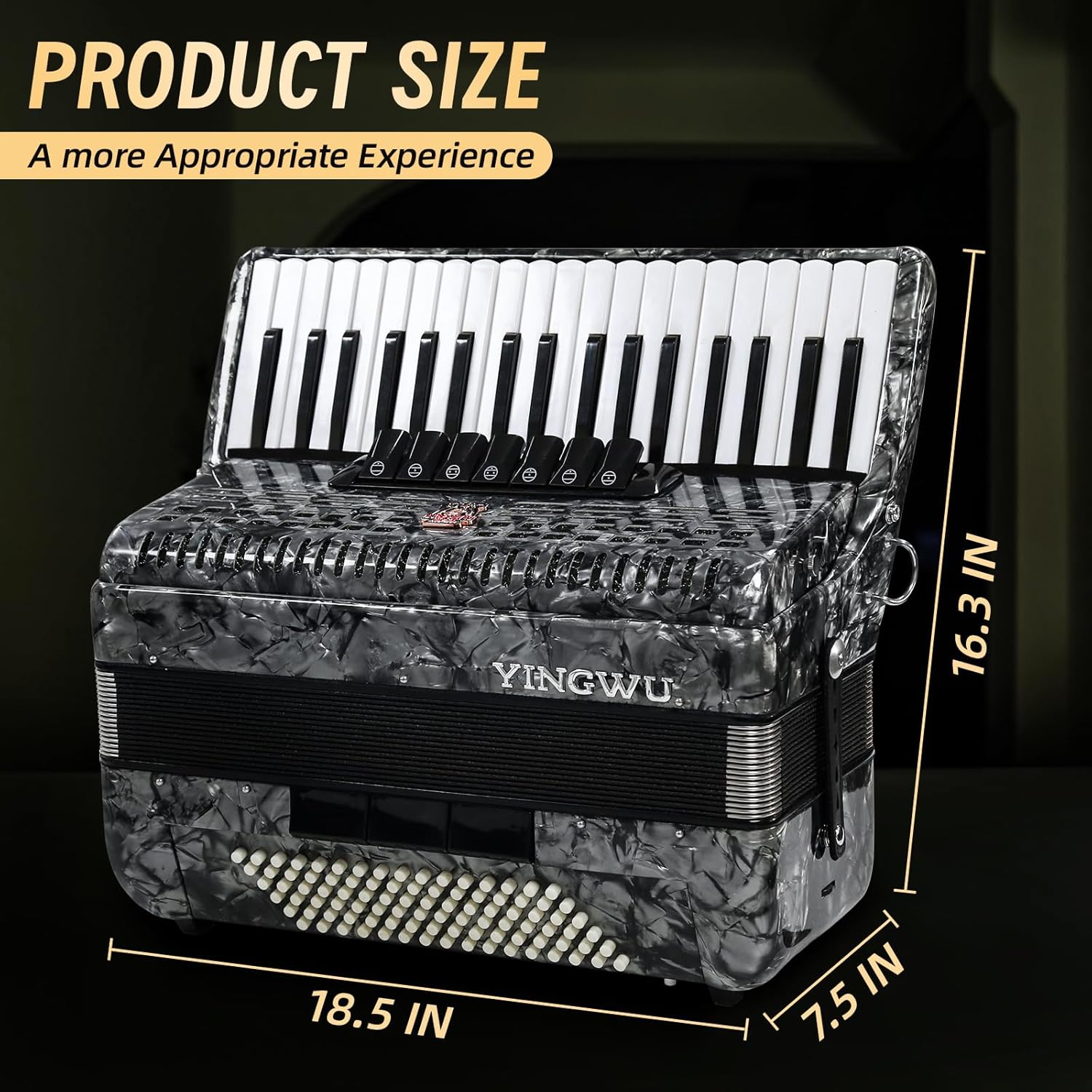 Accordion, 37 Keys 96 Bass Professional Accordion for Beginners and Advanced Players with Backpack and Strap (Gray)