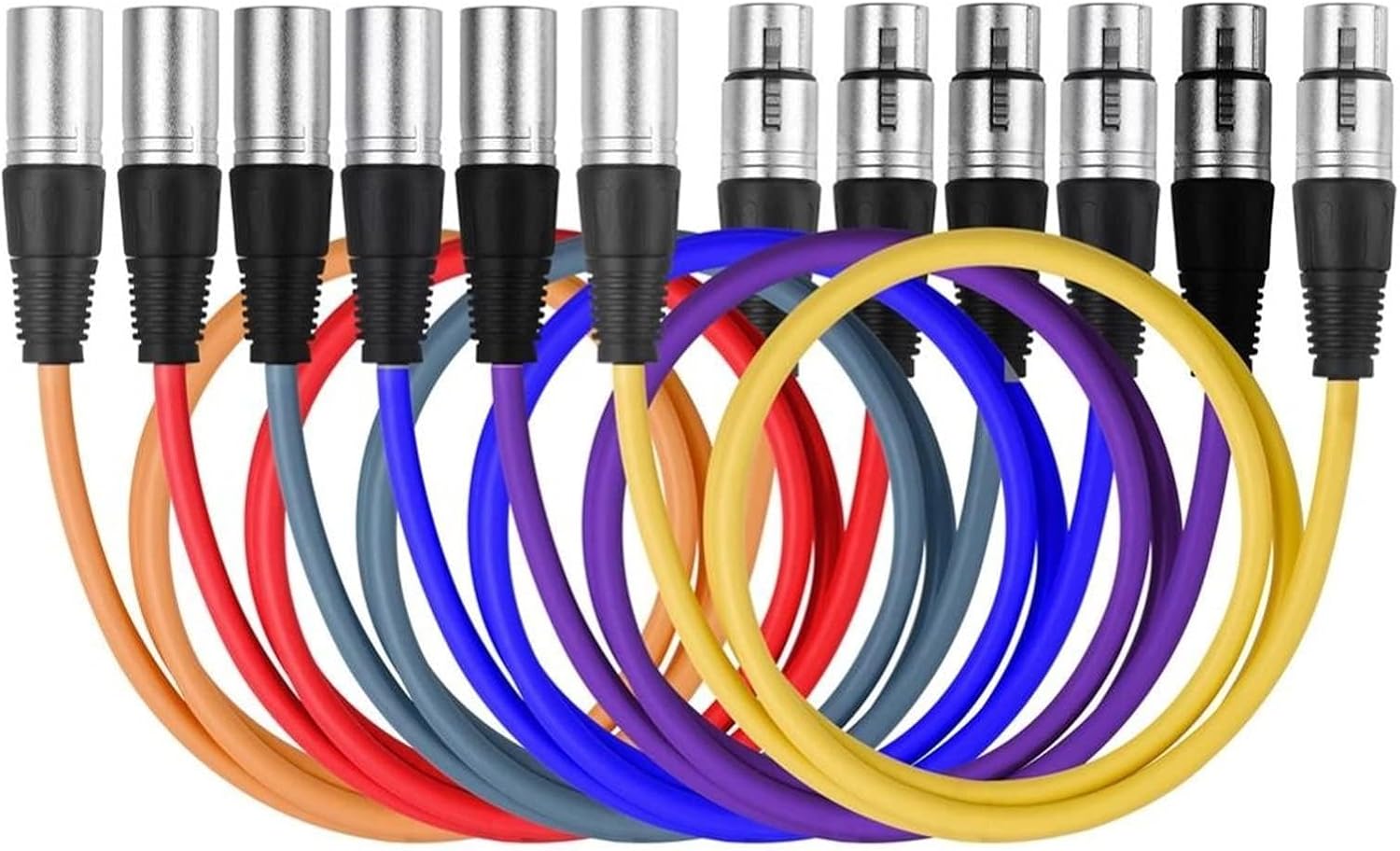 Colourful XLR Cable Male to Female OFC Copper Dual Shielded for Mic Mixer Amplifier Stage Light 6pcs Pack(1.8m)