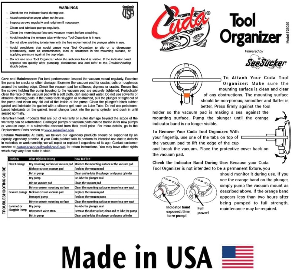 Cuda Fishing Accessories Tool Organizer with SeaSucker Vacuum Mount Technology, 14 x 5.2 x 6 inches, (23029)