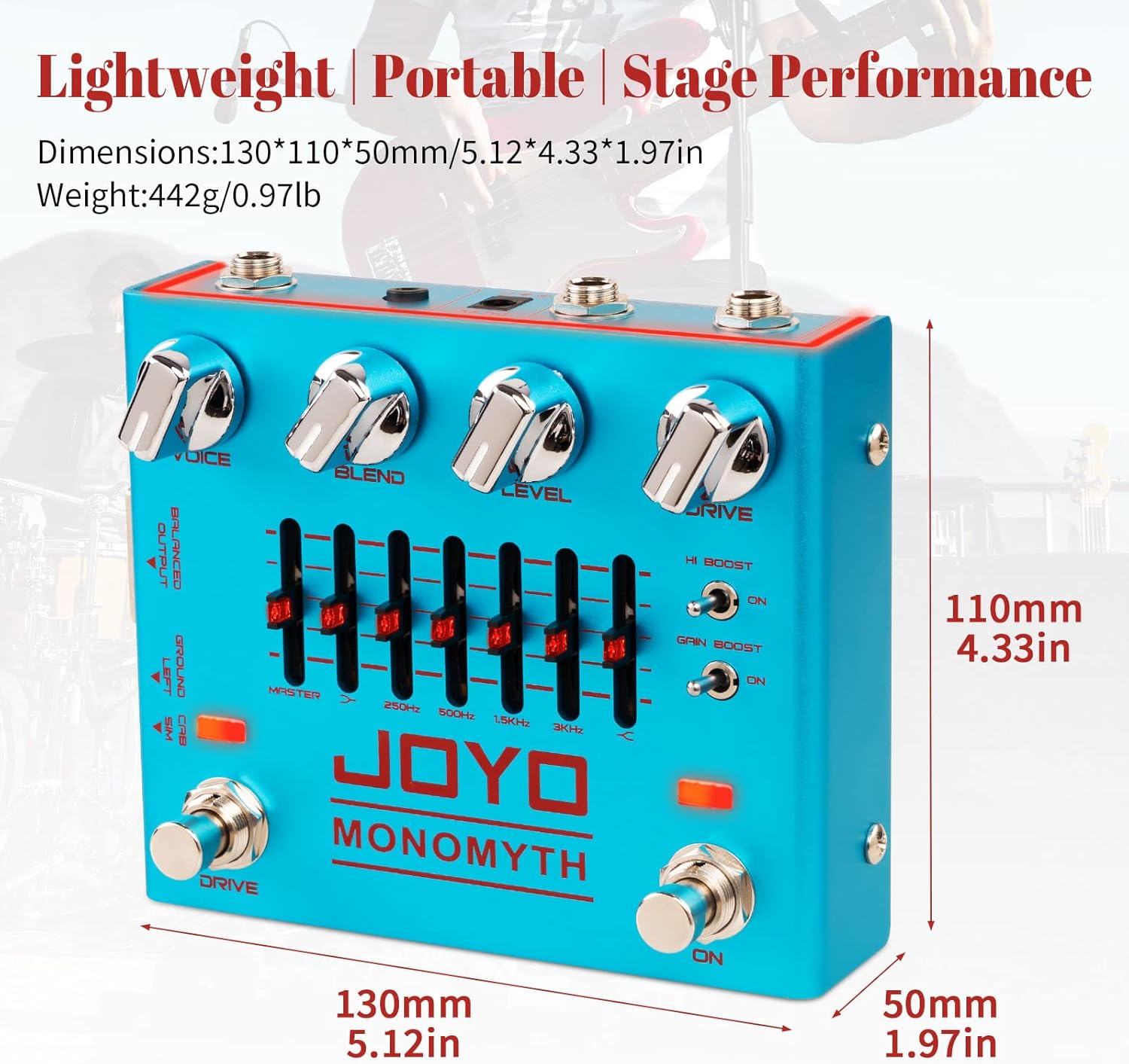 JOYO Bass Guitar Pedals Overdrive Amp Simulator Effect Pedal (MONOMYTH R-26) Bundle with JOYO DC 9V 500mA Guitar Pedal Power Supply Adapter