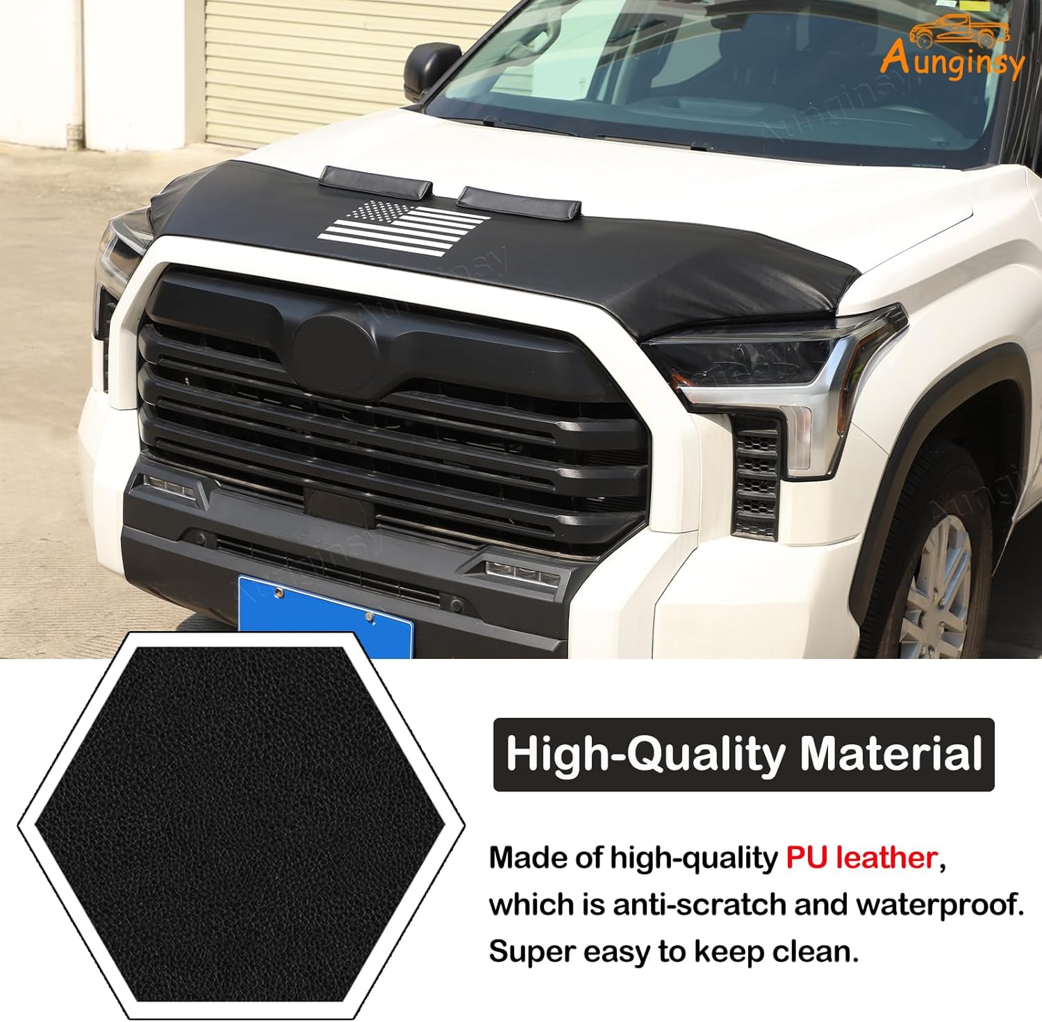 Aunginsy Car Hood Protector Bra Compatible with Toyota Tundra/Sequoia 2022-2024 2025 Front Hood Cover Leather Protector Cover Half Hood Bonnet Bra Front Car Cover Mask Hood Shield Exterior Accessories