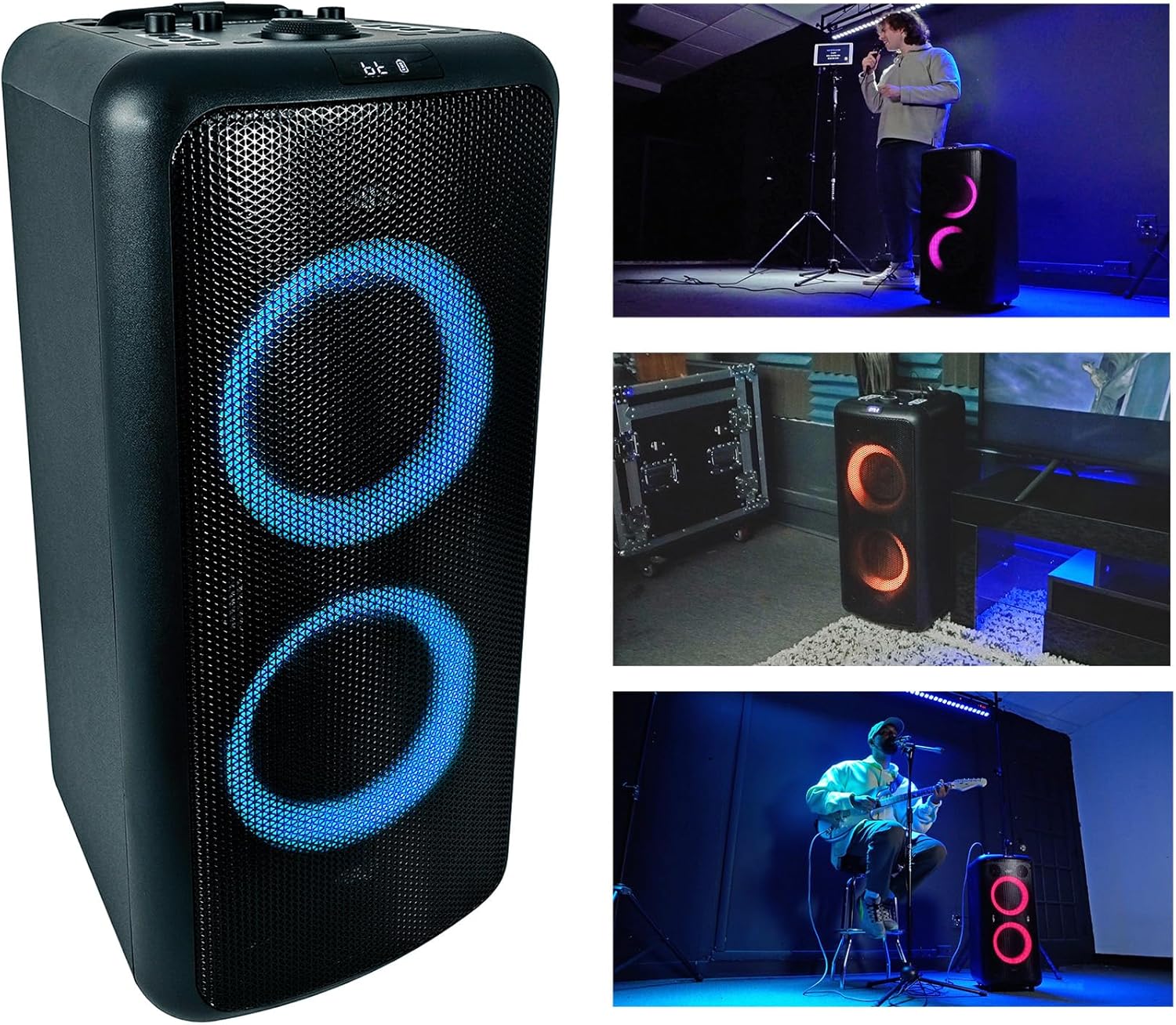 Rockville Elite Party 65 Bluetooth Party Speaker, 2000W Peak/500W RMS, Karaoke Effects, LED Lights, Guitar/Optical Inputs, for Events and Parties