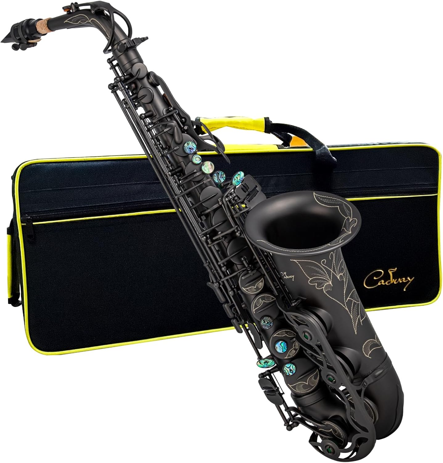 Alto Saxophone Eb beginner Saxophone includes brush canvas suitcase glove whistle piece cork plaster wipe cloth neck strap and other accessories (Black nickel scrub)