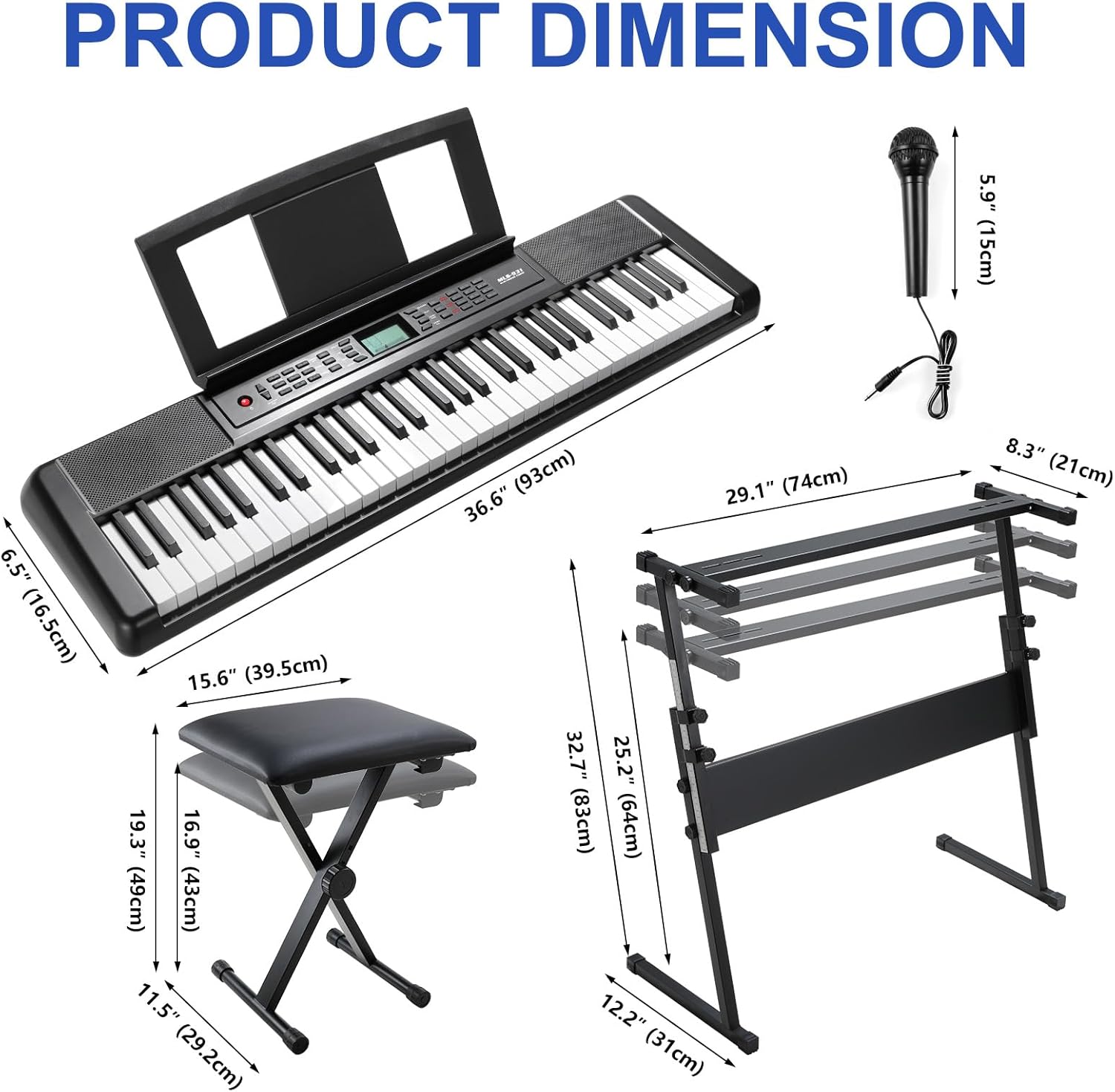 LIFERUN 61 Key Piano Keyboard, Electric Keyboard Piano Kit with Stand, Foldable Bench, Holder, Microphone, LCD Screen, Dual Speakers-Ideal Piano for Beginners and Masters, Kids and Adults