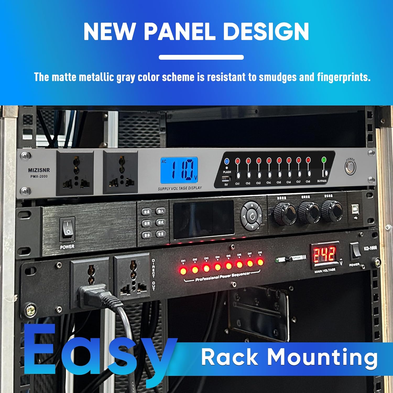Power Conditioner, 20 Amps 10 Outlet Rack Mount Power Sequencer for Audio Equipment, 2000w Power Supply with 8 Independent Switches, 2P Surge Protector, External Switch, Voltage Display