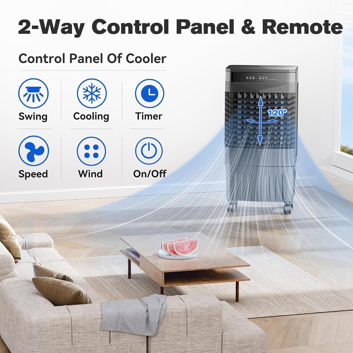 Auertech 8.2 Gal Swamp Cooler, 2800 CFM Portable Evaporative Air Cooler with 3 Speeds, Remote, 12H Timer, 120°Oscillation, Portable Air Coolers for Room, Garage, Bedroom