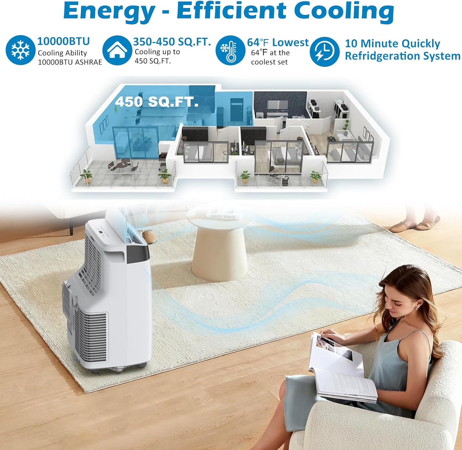 10000 BTU Portable Air Conditioners Cool Up to 450 Sq.Ft, 3 IN 1 Portable AC Unit with Dehumidifier & Fan Mode/Remote Control/LED Display/ 24Hrs Timer/Window Installation Kit for Room Indoors