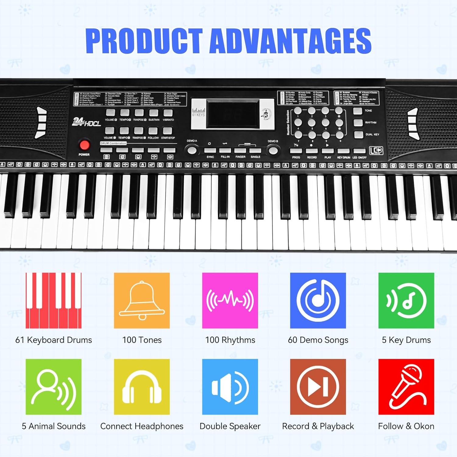 61 Key Keyboard Piano, Digital Kids Piano Keyboard with Stand, Gift for Early Education Children, Black