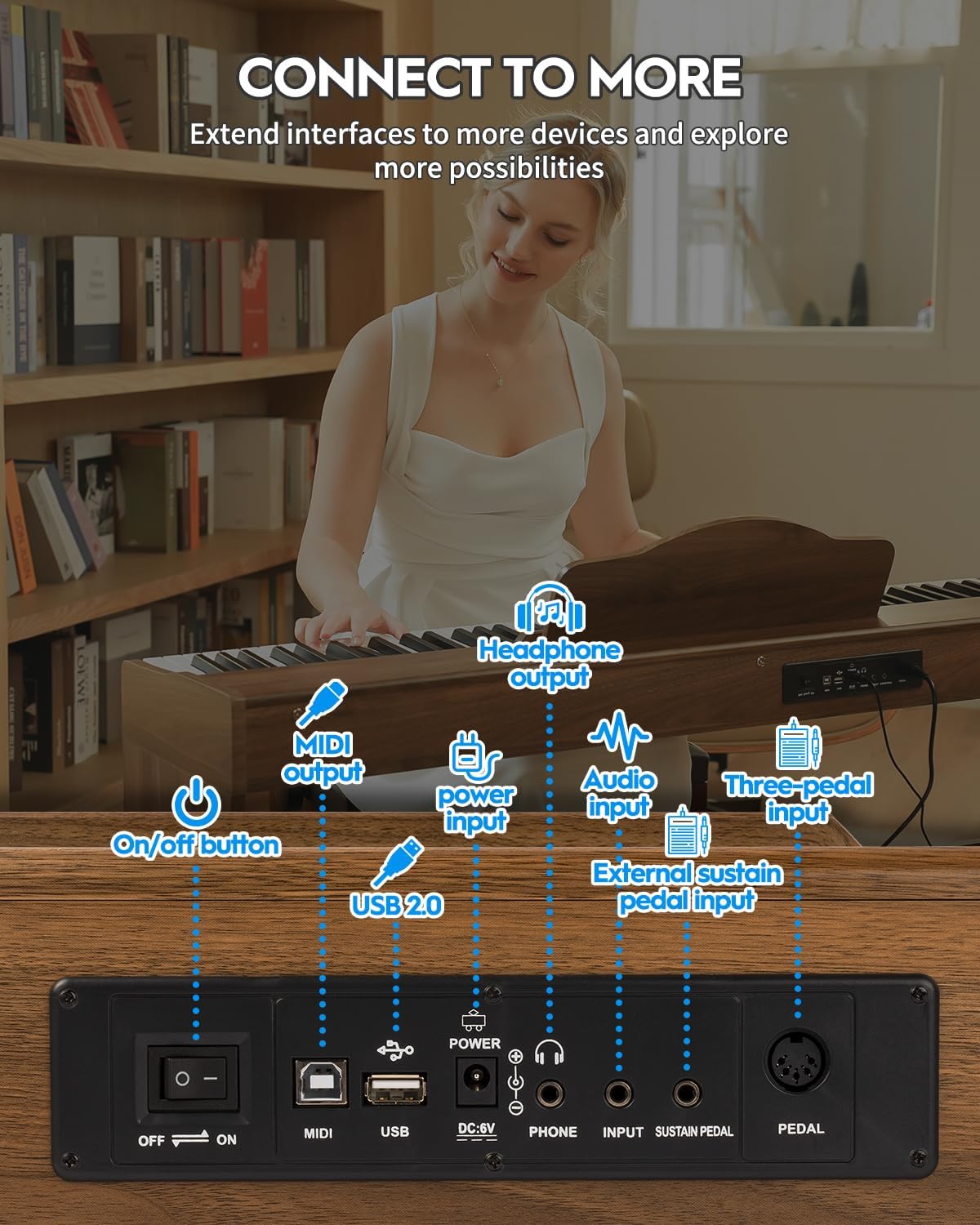 STRICH Digital Piano 88 Keys, Hammer-Action Weighted Keyboard, Full size Electric Piano Keyboard with Furniture Stand, 25Wx2 Speakers, Supports USB-MIDI/Wireless Connect, SDP-300W (Color Walnut Wood)