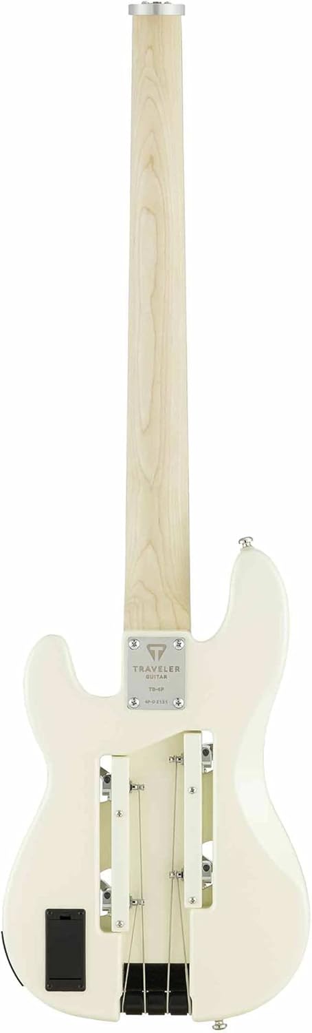Traveler Guitar TB-4P Pearl White Bass | Travel Guitar with Aux-in | 4 String Bass Guitar with 22 Jumbo Frets | Full 32
