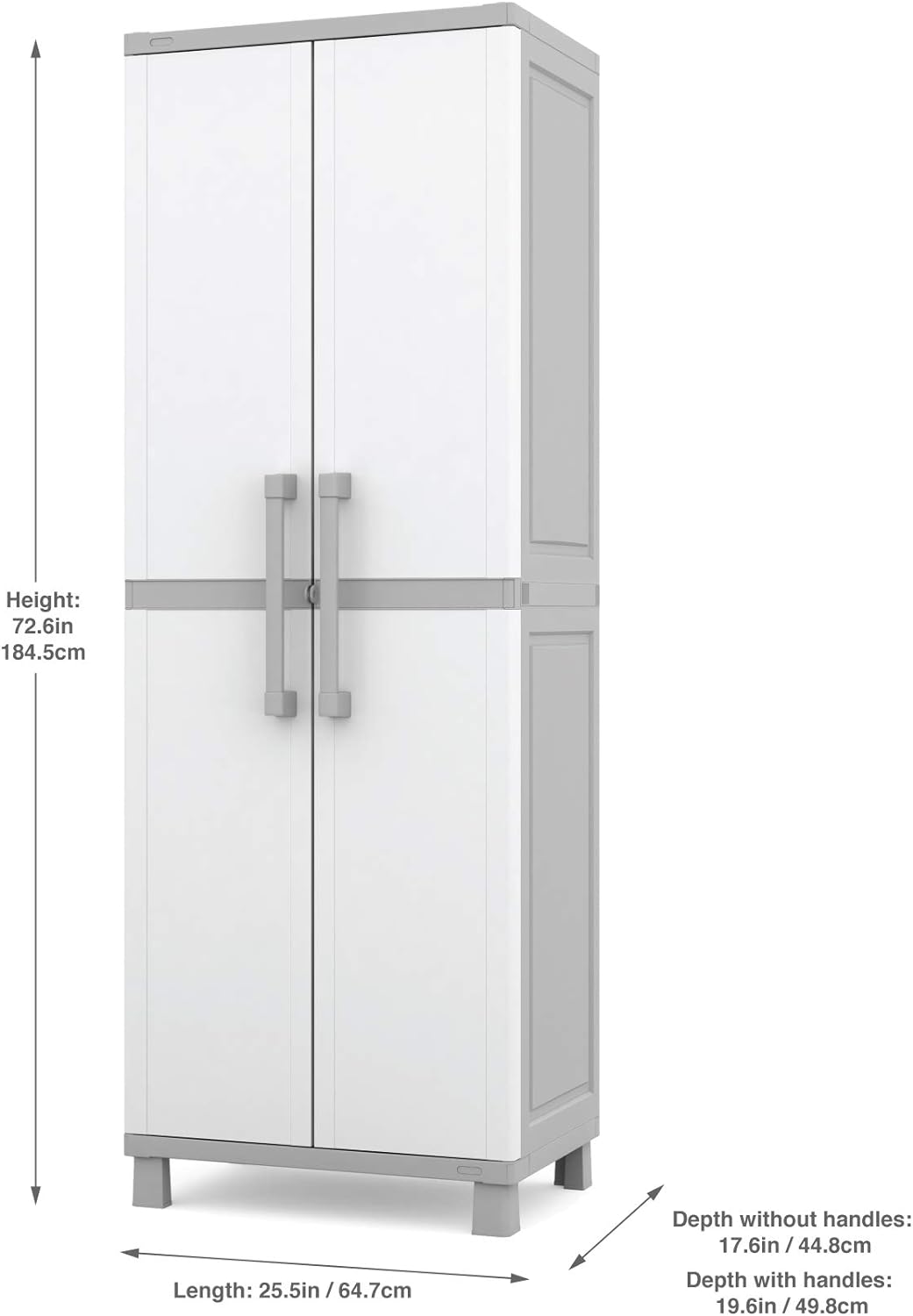 Keter Storage Cabinet with Doors and Shelves for Laundry Room, Garage, Bathroom Accessories, Closet and Home Organization, White & Grey