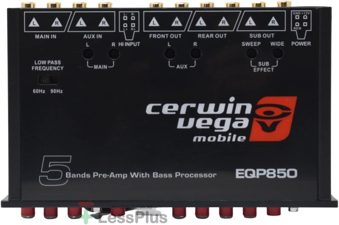 Cerwin Vega 5-Band Pre-Amp Equalizer with Built-in Bass Processor - Ultimate Car Audio System Accessory, High-Level Input, Subwoofer Level Control, Selectable Low Pass Filter, Auxiliary Input EQP850