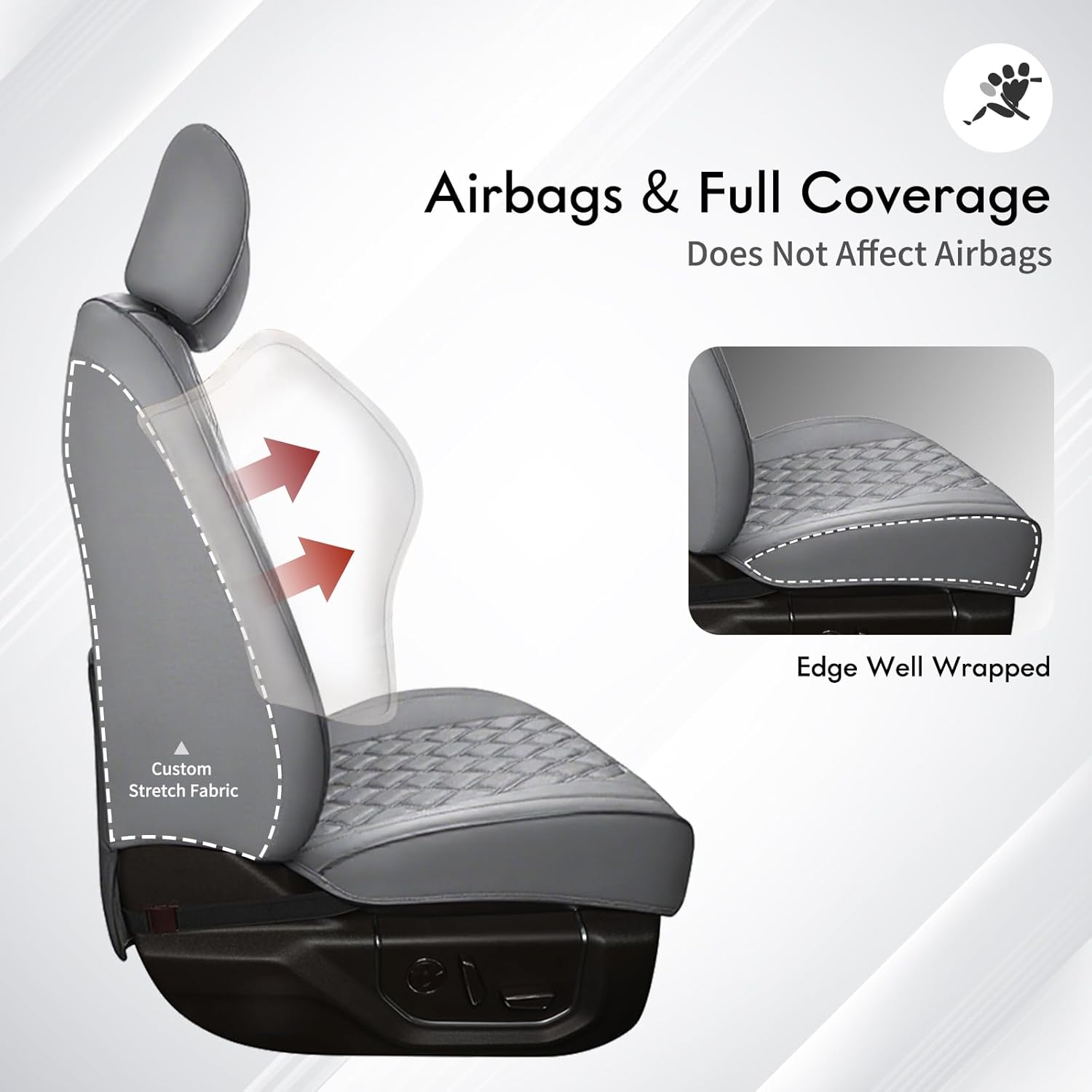 Huidasource Tacoma Front&Back Seat Covers, Gray Leather Car Seat Cushion Cover Accessories Fit for 2016-2023 Double & Crew Cab Toyota Tacoma SR SR5 Limited TRD Sport/Pro/Off Road(Full Set/Gray)