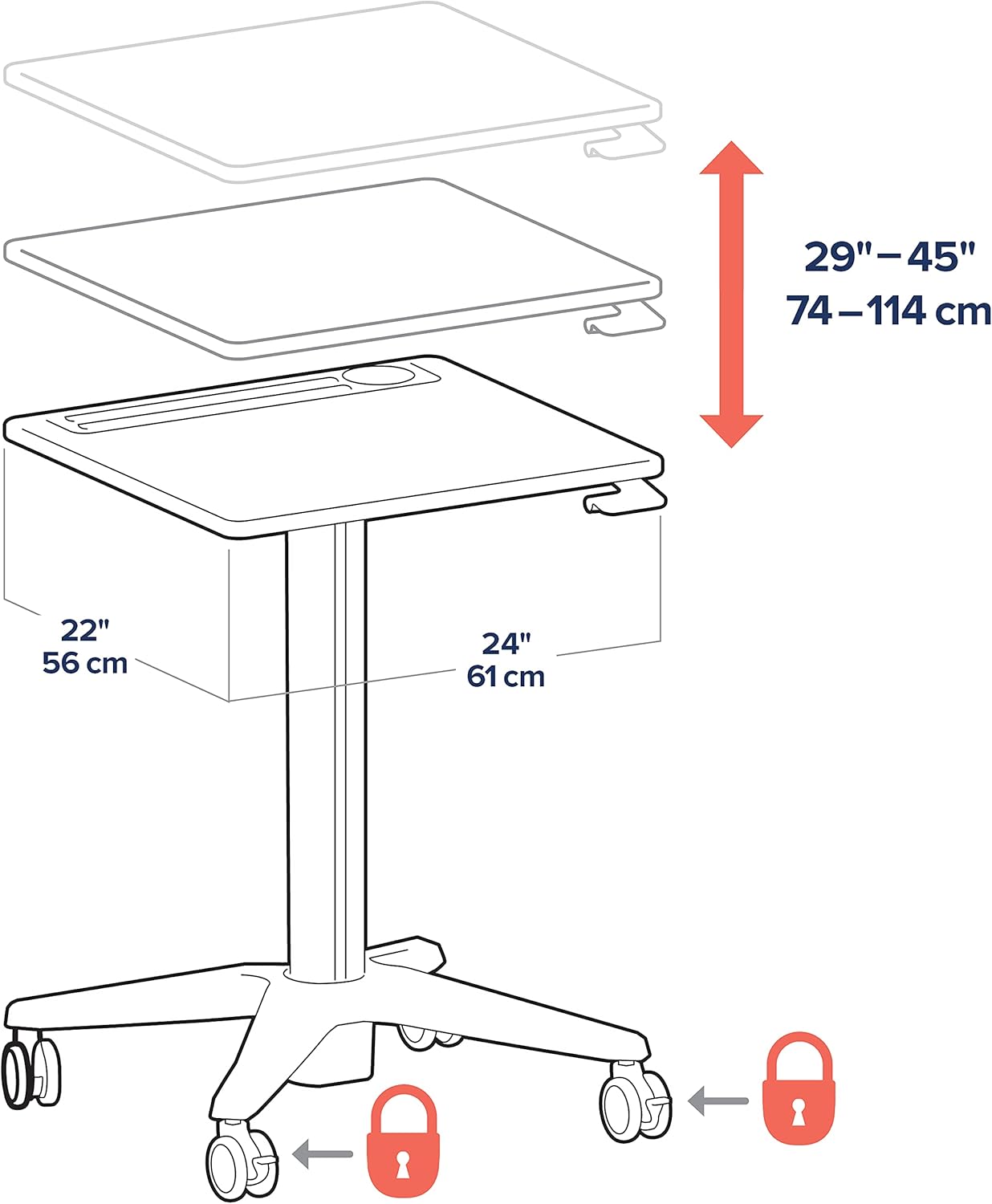 Ergotron – Mobile Standing Desk, Adjustable Height Small Rolling Laptop Computer Sit Stand Desk with Wheels for Classroom, Office, Medical or Home Use – Adjusts from 29 to 45 Inches – Maple